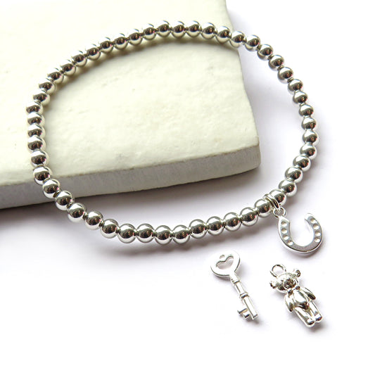 Silver Beaded Mini Charm Bracelet