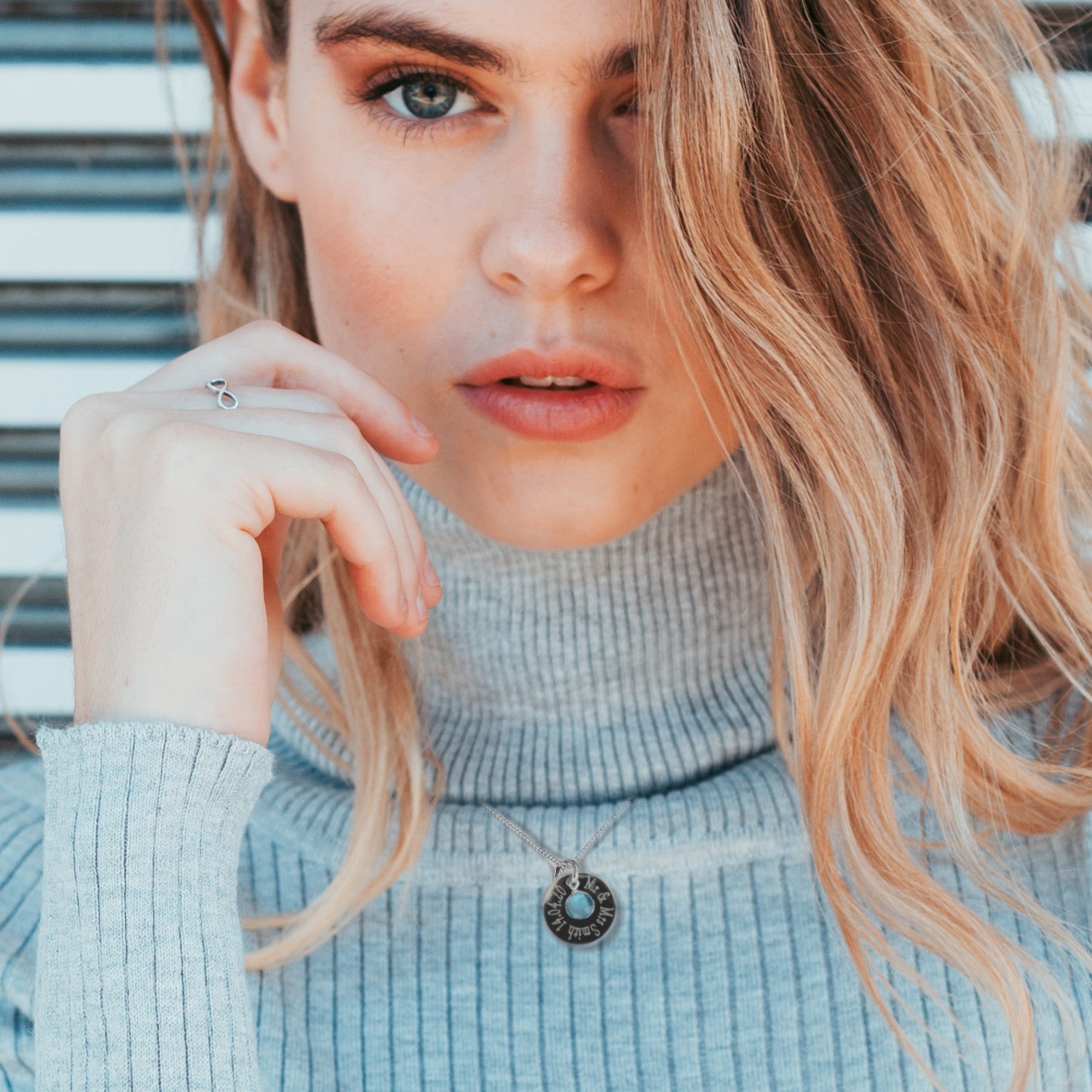 Personalised Edge Engraved Necklace & Birthstone | Name Necklace