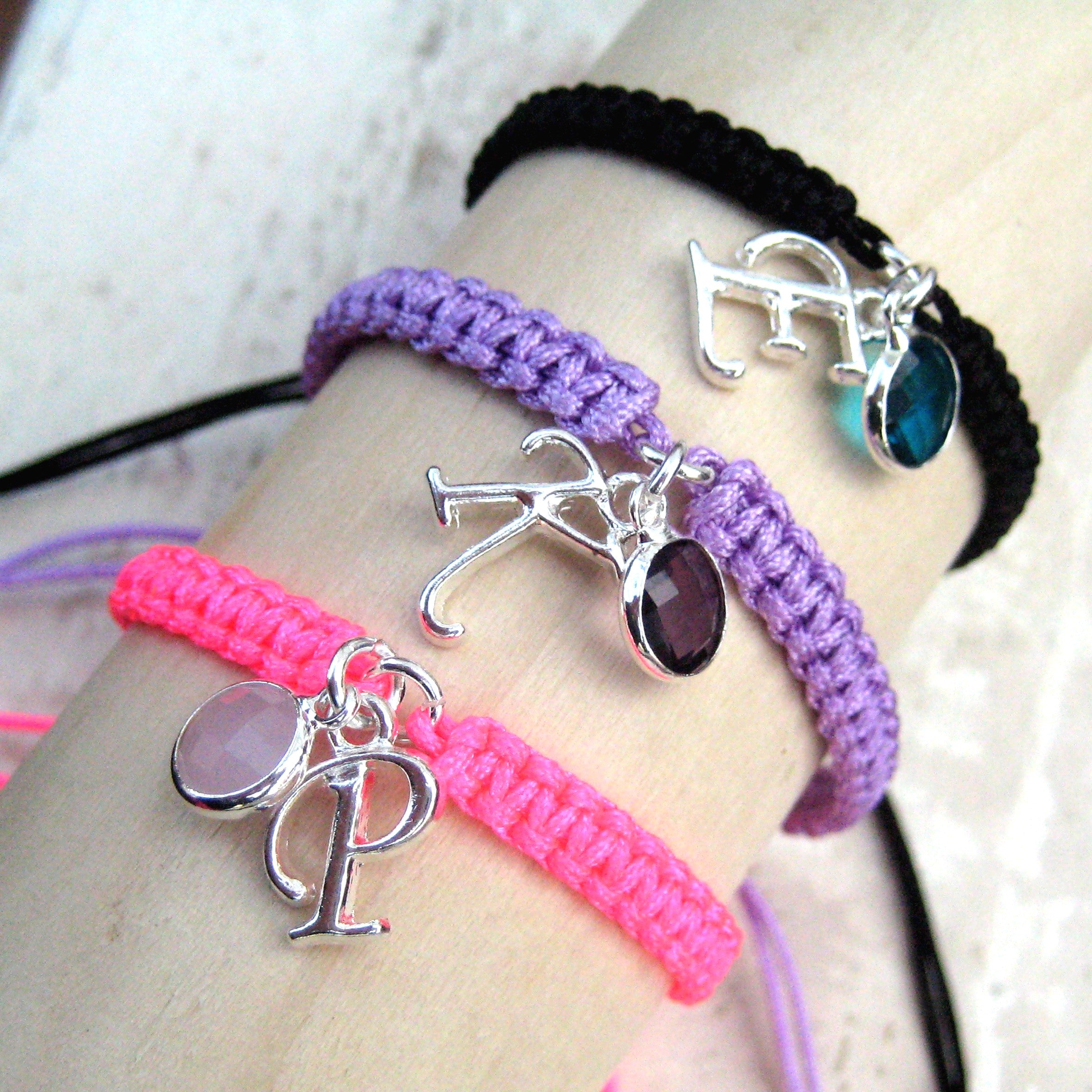 Personalised Girls Friendship Bracelet - Initial & Birthstone