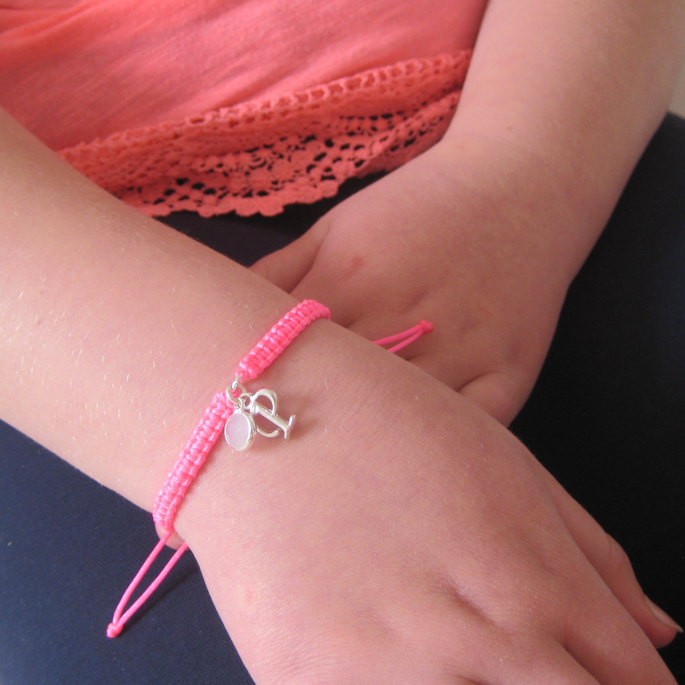 Personalised Girls Friendship Bracelet - Initial & Birthstone