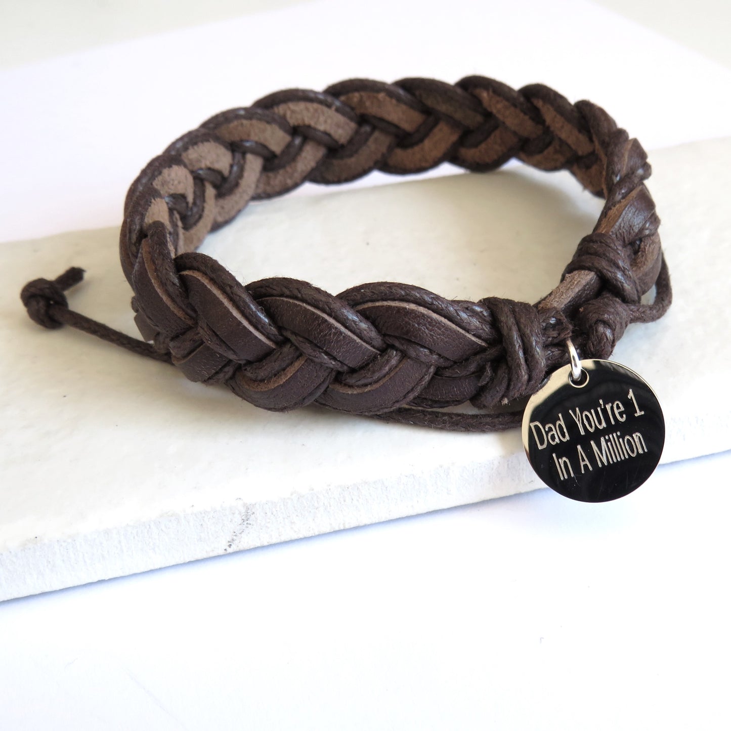 Personalised Brown Men's Pleated Leather Bracelet