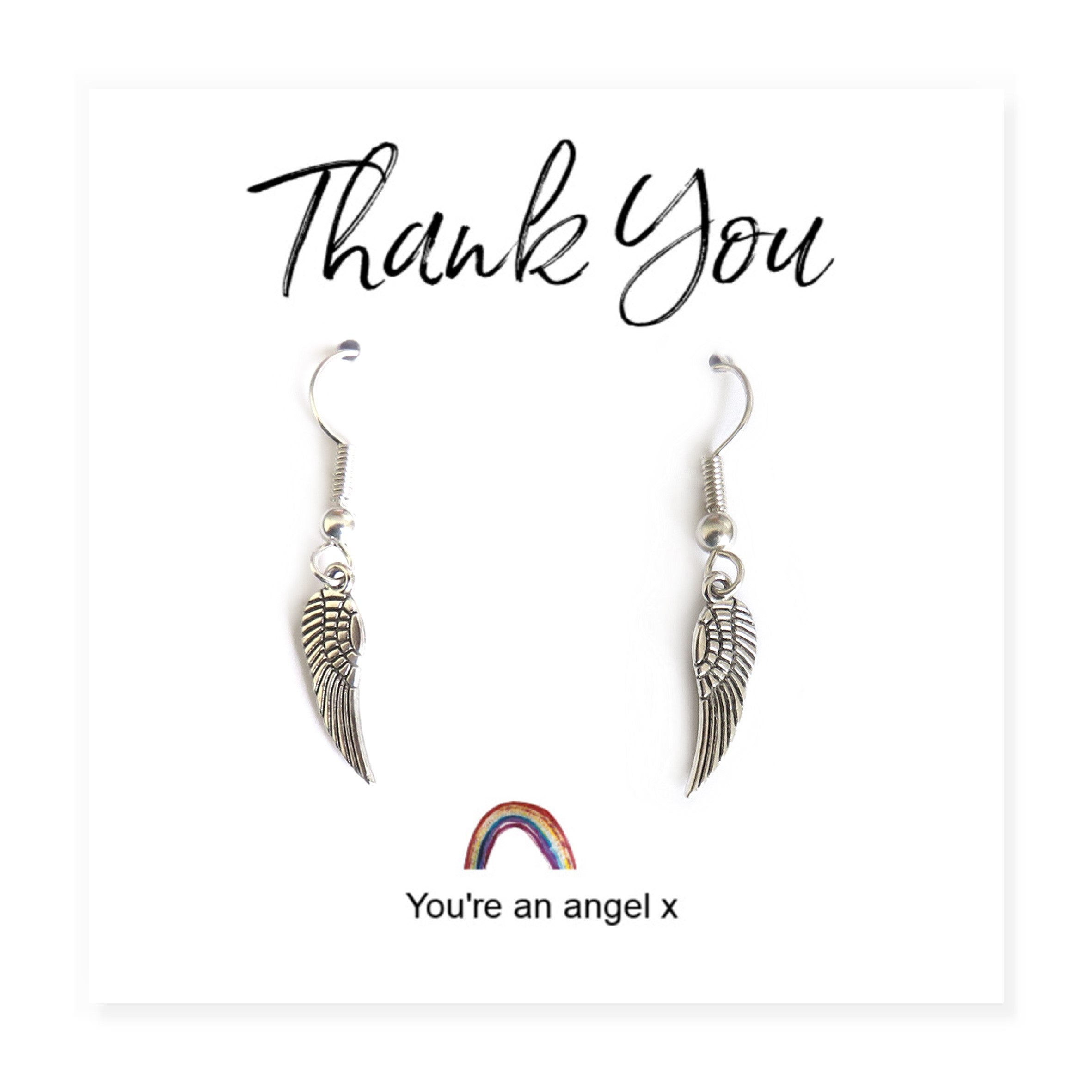 Angel Wing Earrings on Rainbow Thank You & Gift Card