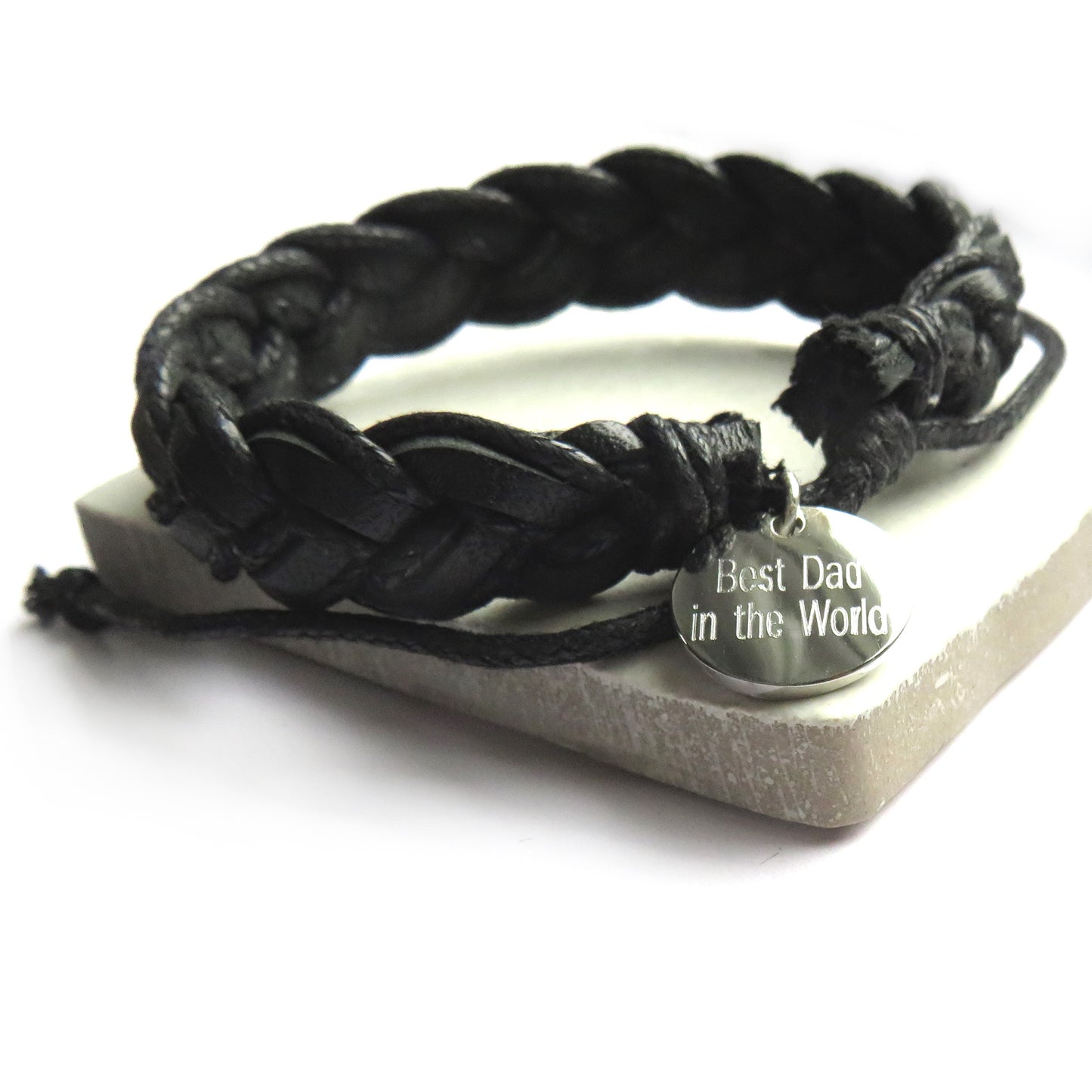 Personalised Men's Black Pleated Leather Bracelet