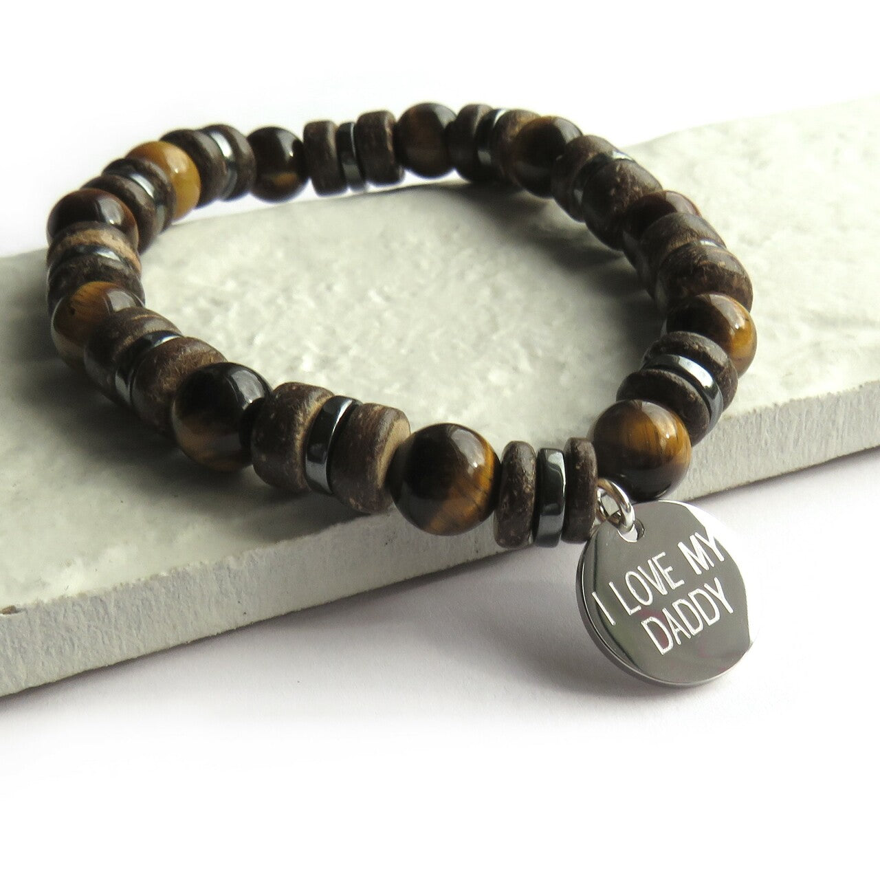 Personalised Men's Tigers Eye Beaded Bracelet