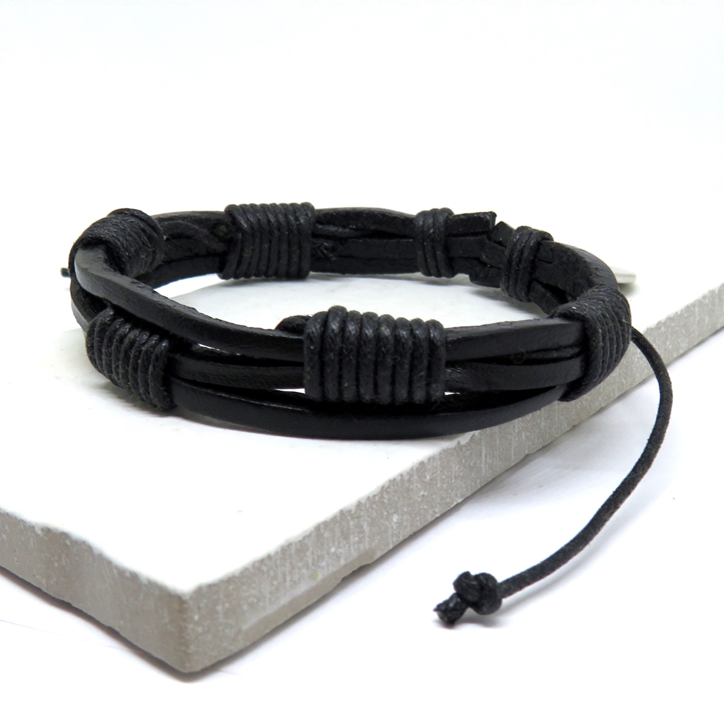 Men's Black Leather Cord Bracelet