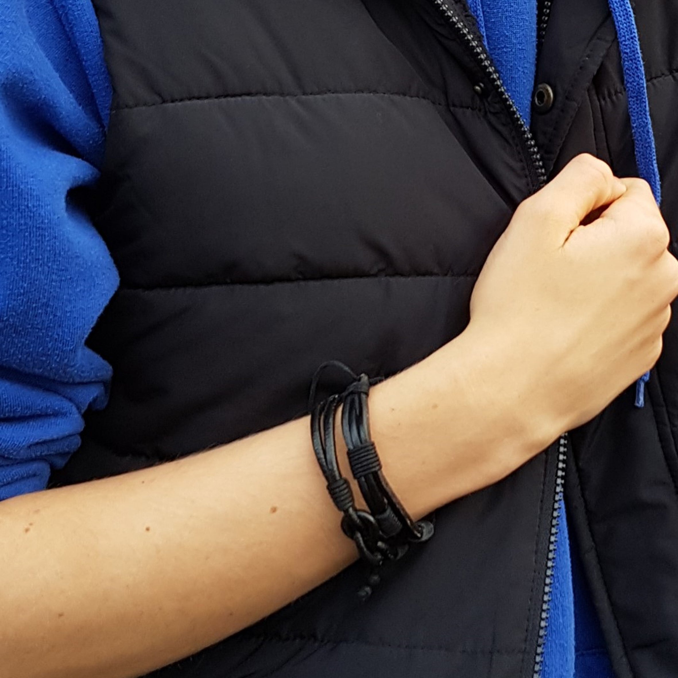 Men's Black Leather Cord Bracelet