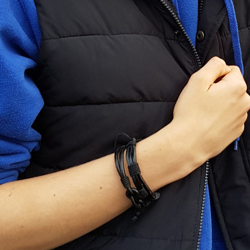 Black Men's Leather Knot Bracelet