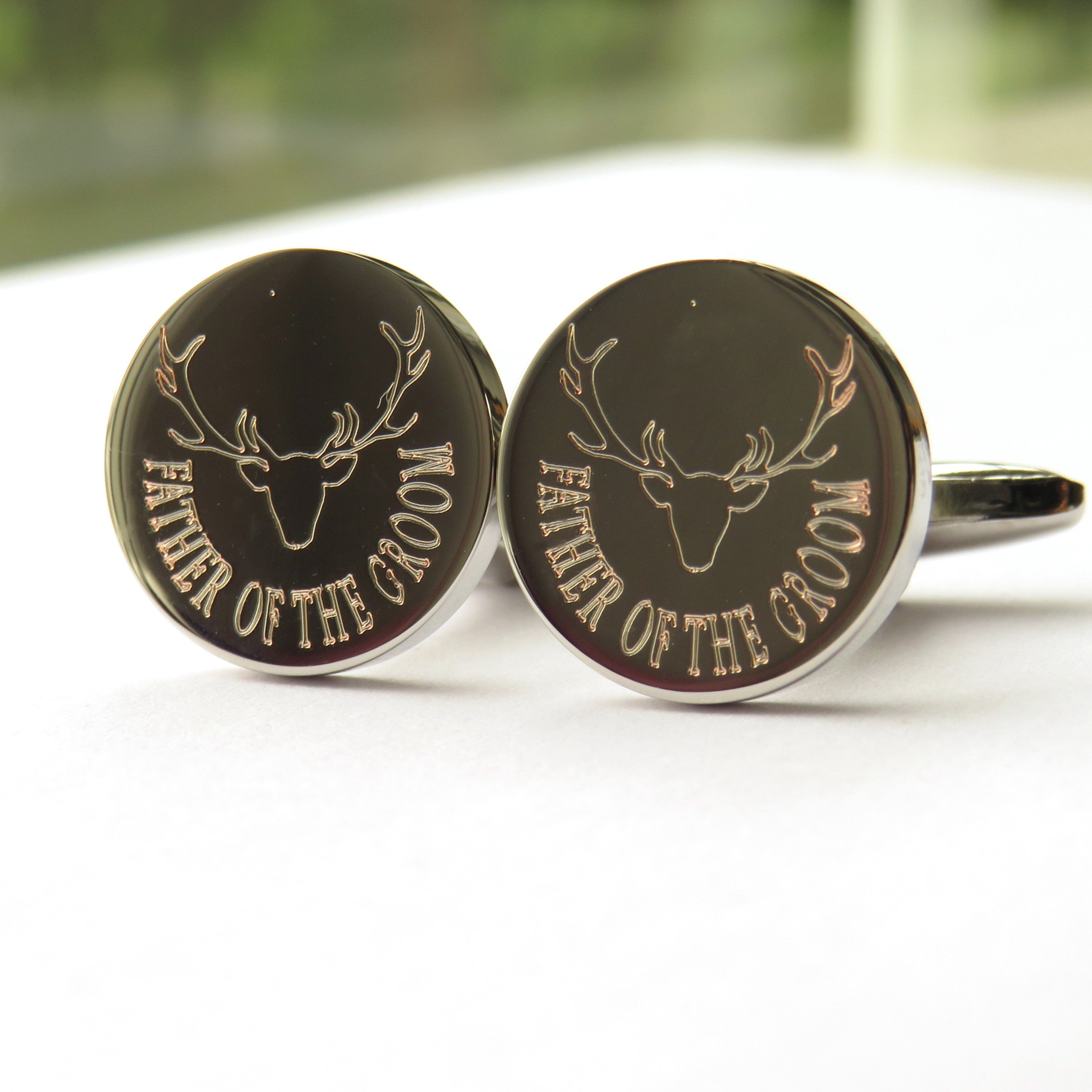 Personalised Stag Round Cufflinks