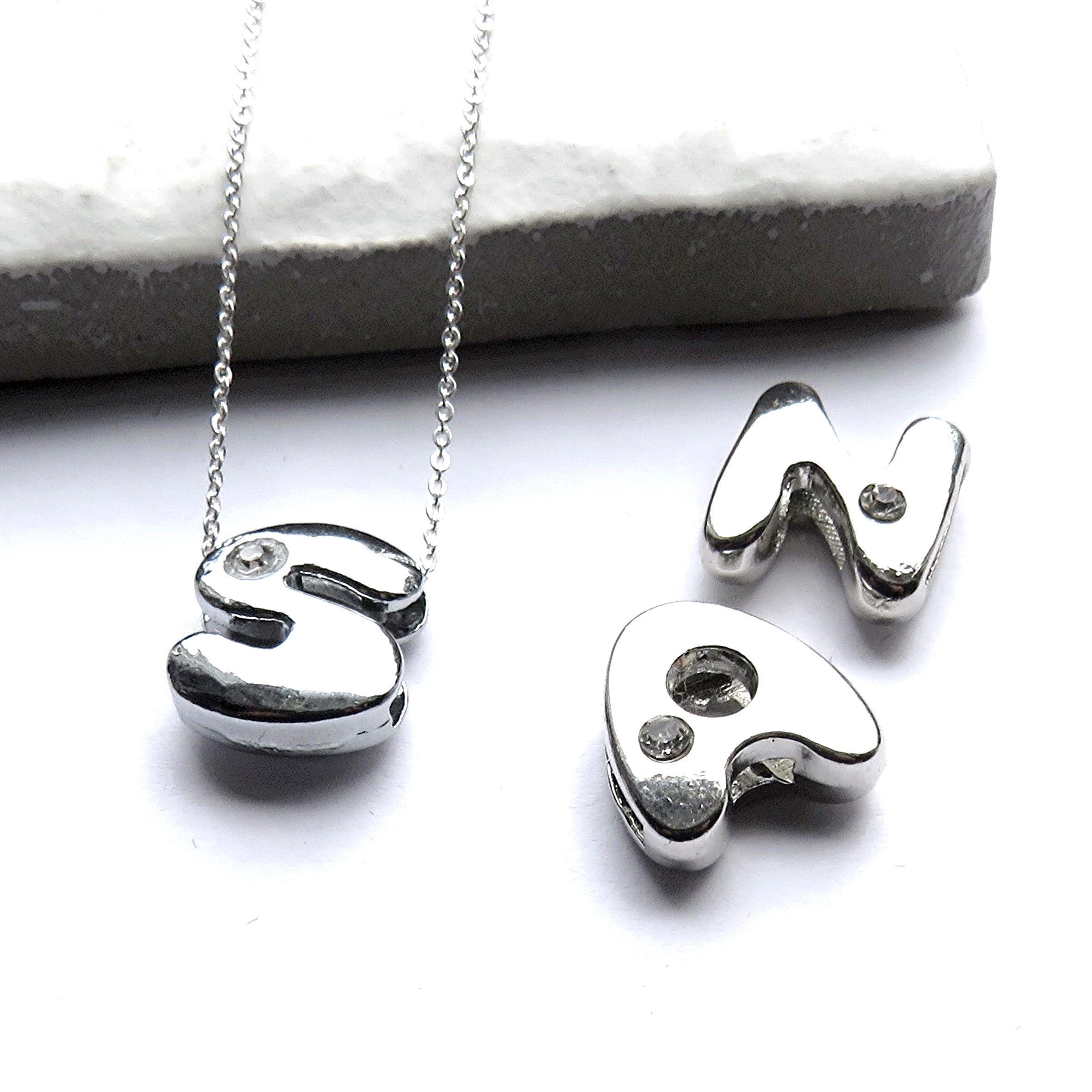 Diamante Initial Alphabet Silver Necklace