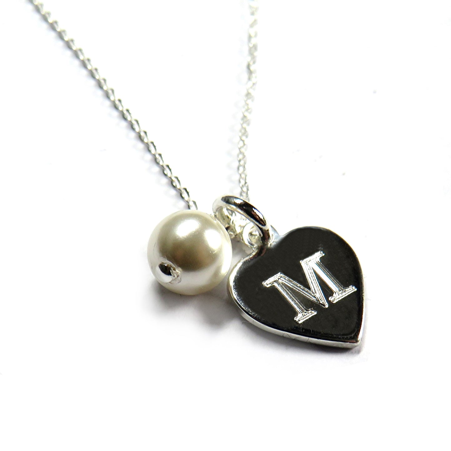 Personalised Silver Mini Heart & Pearl Necklace