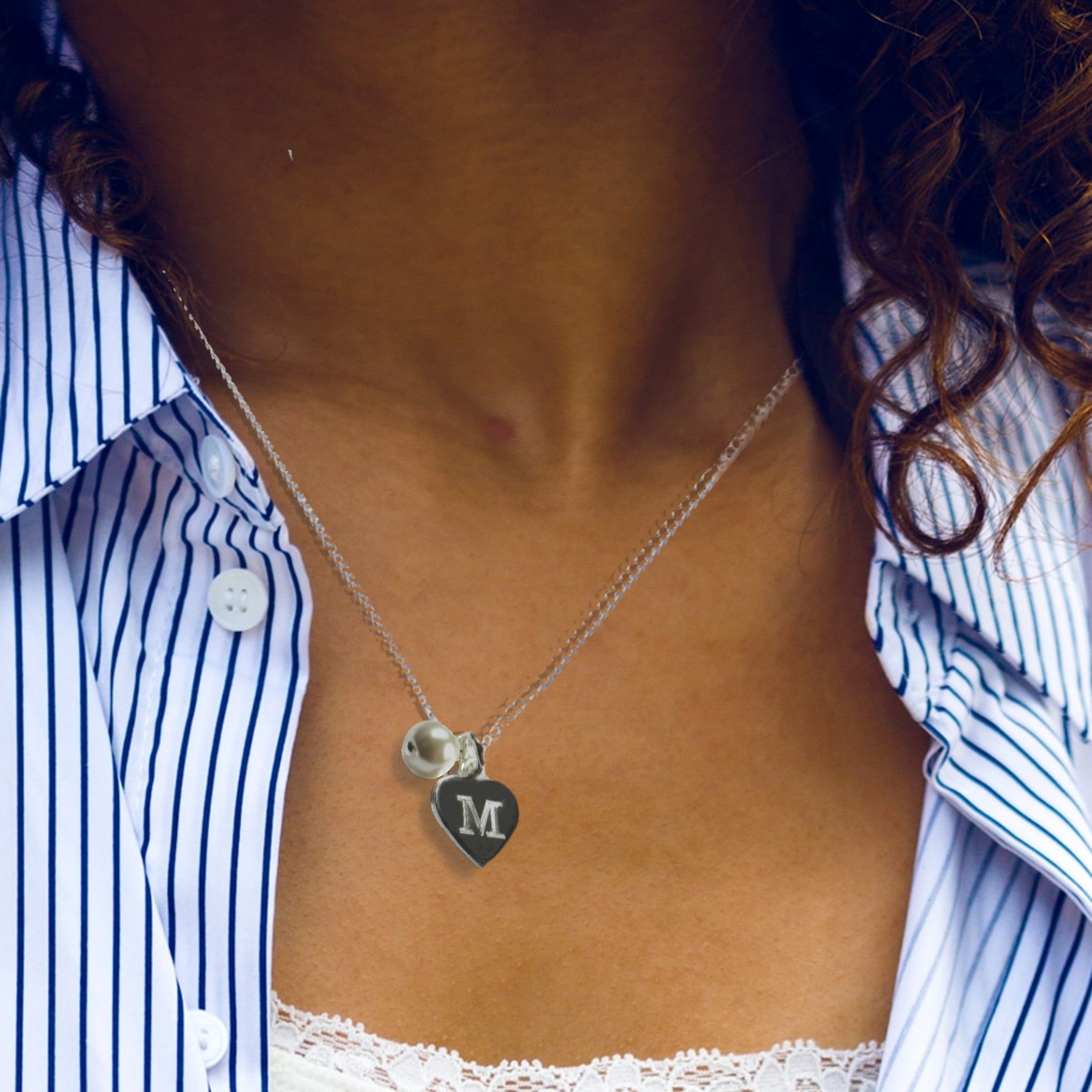 Personalised Silver Mini Heart & Pearl Necklace