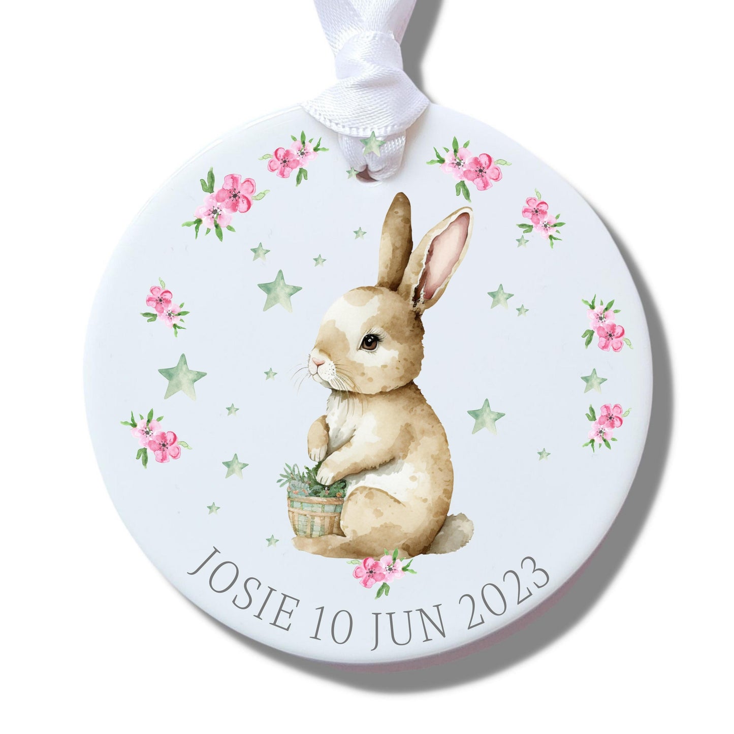Personalised New Baby Girl Ceramic Bunny Decoration