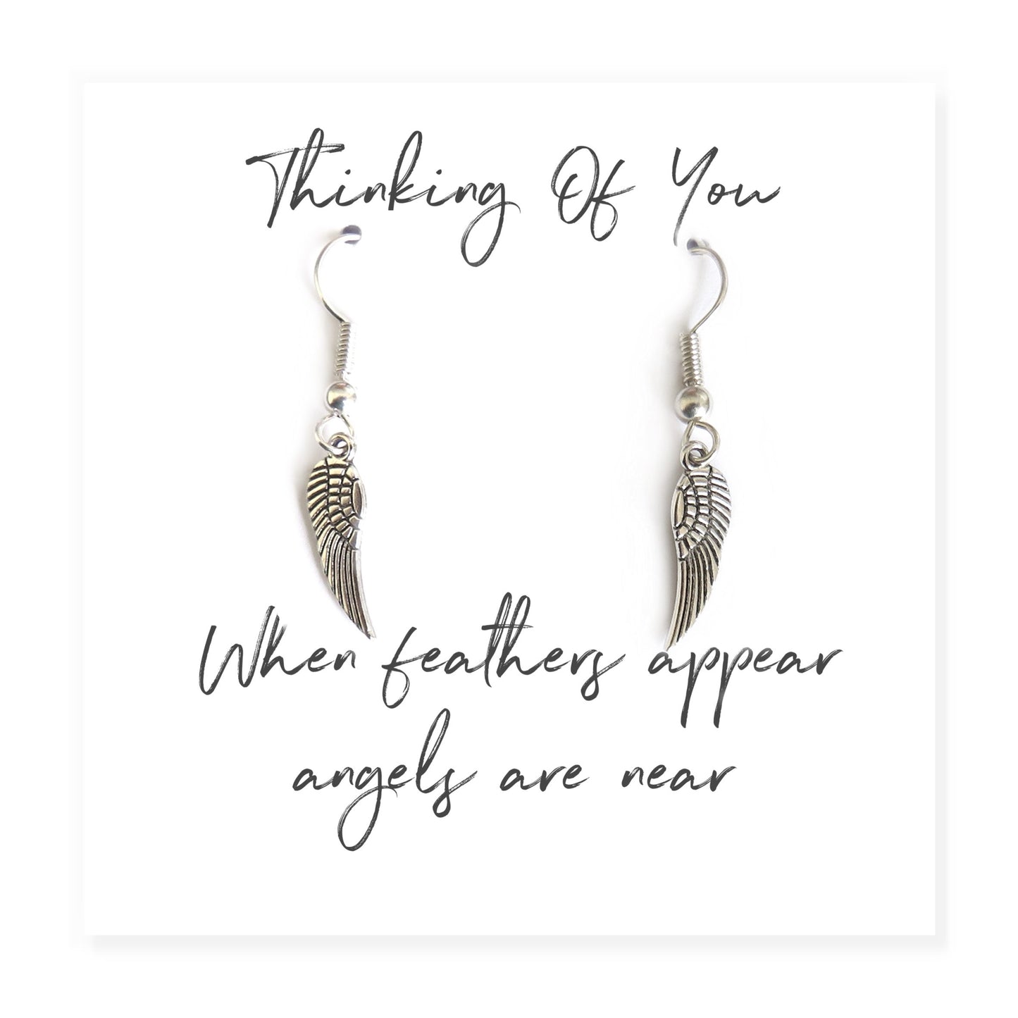 Angel Feather Sterling Silver Earrings on Message Card