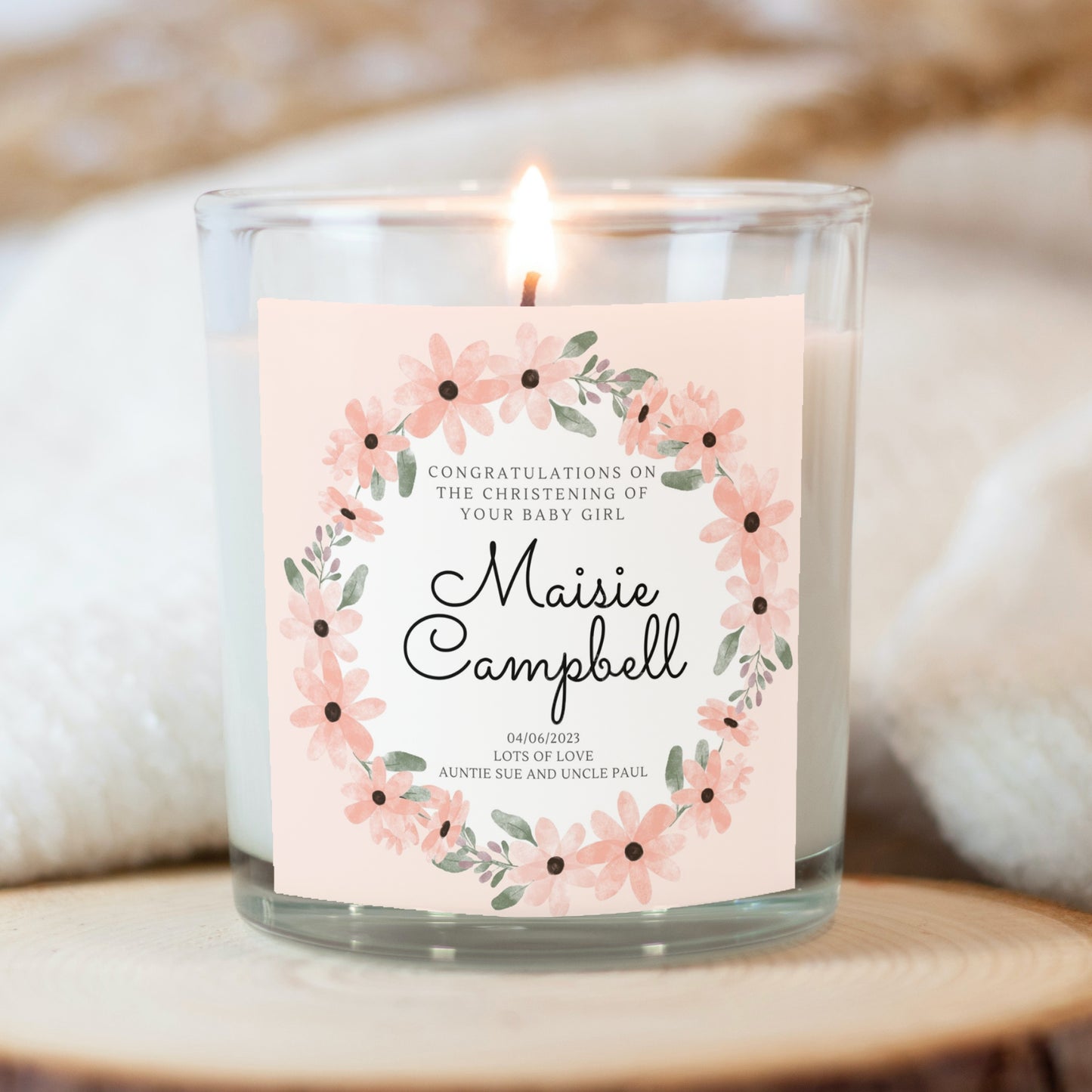 Personalised Floral Christening Day Candle