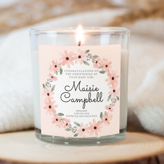 Personalised Floral Christening Day Candle Gift Set