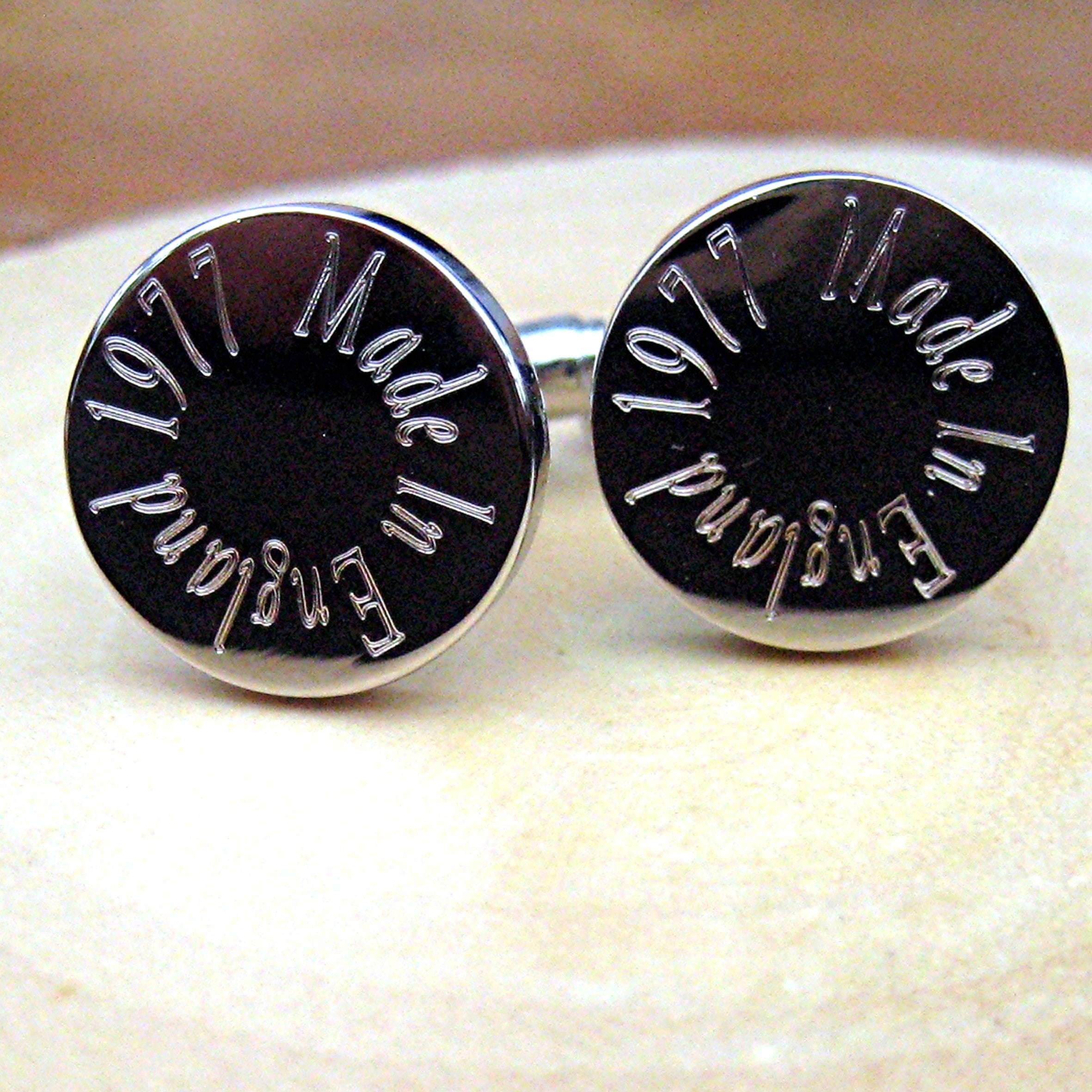 Personalised Edge Round Cufflinks - Birthday