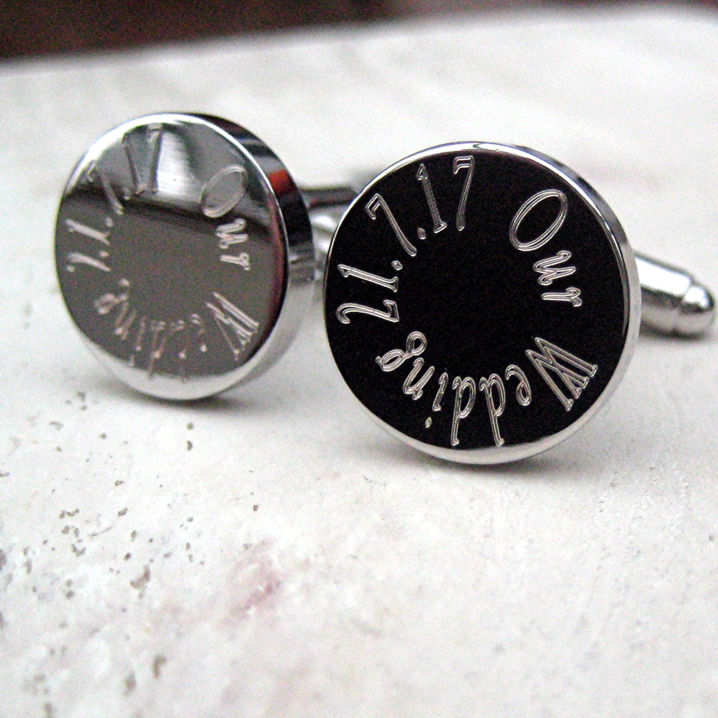 Personalised Edge Round Cufflinks - Wedding