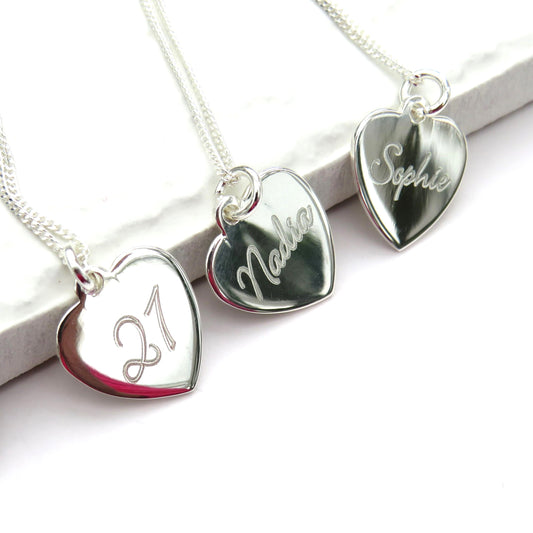 Engraved Sterling Silver Heart Necklace