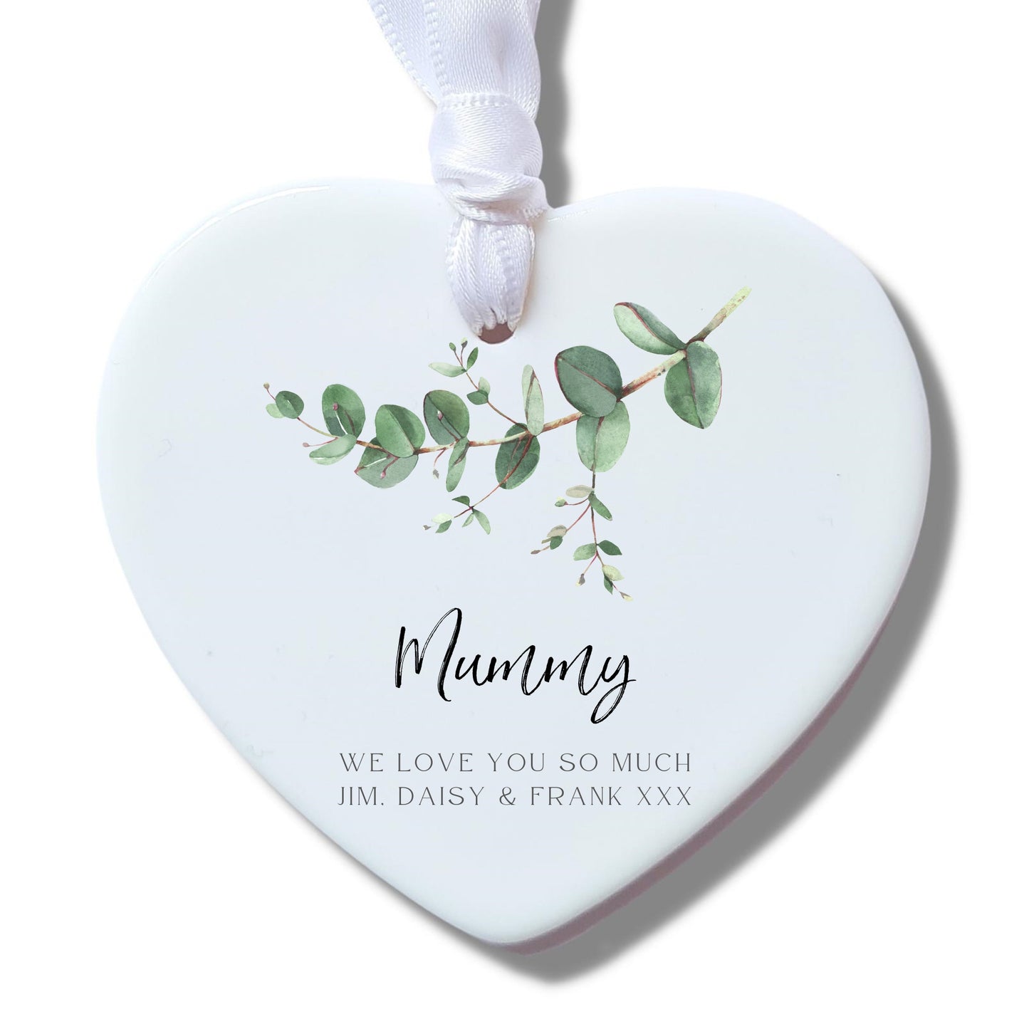 Personalised Eucalyptus Stock Ceramic Heart Decoration