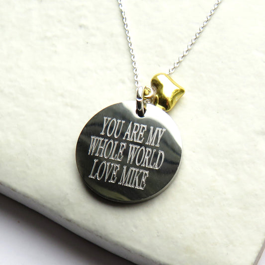 Personalised Disc With Mini Heart Necklace