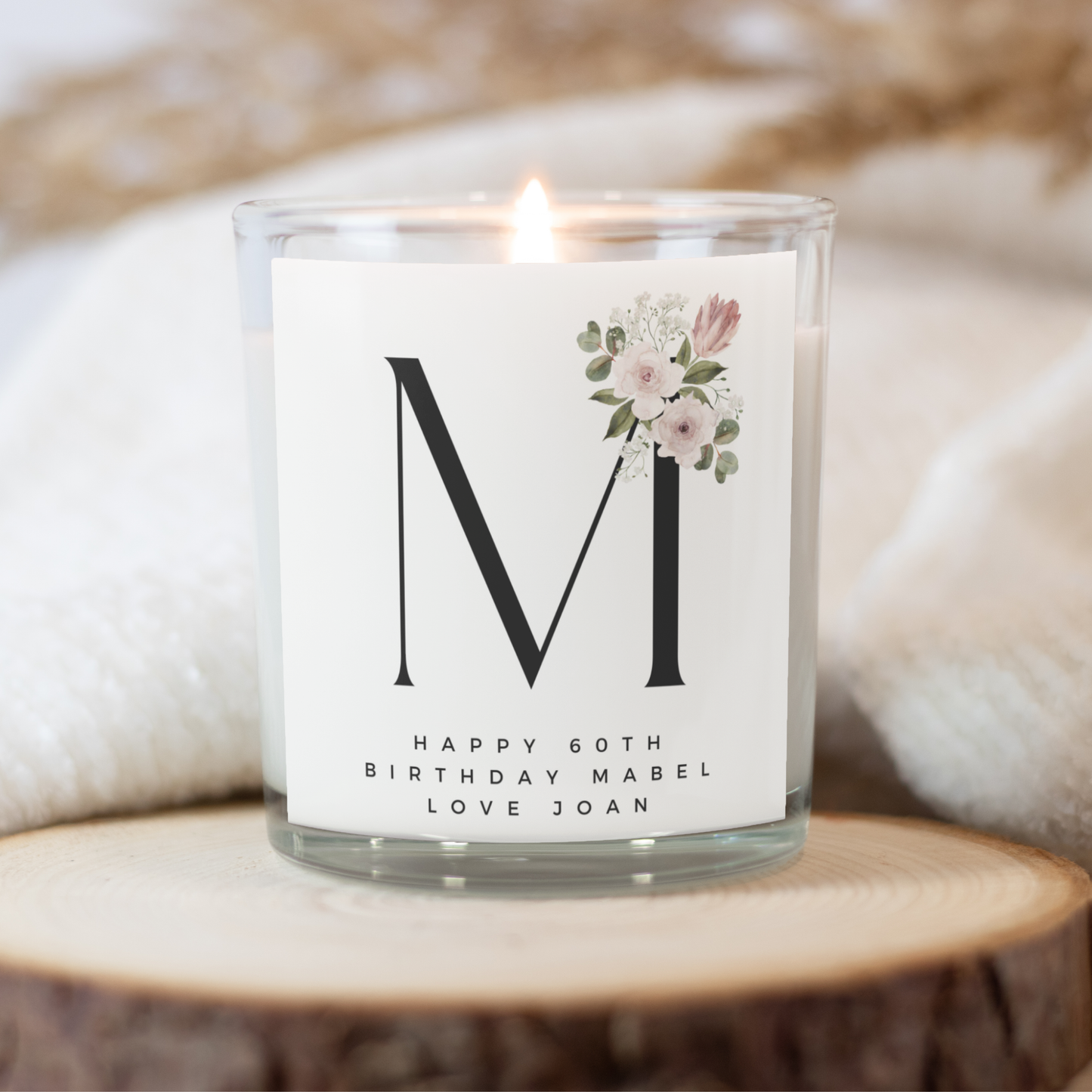 Personalised Floral Initial Glass Jar Candle