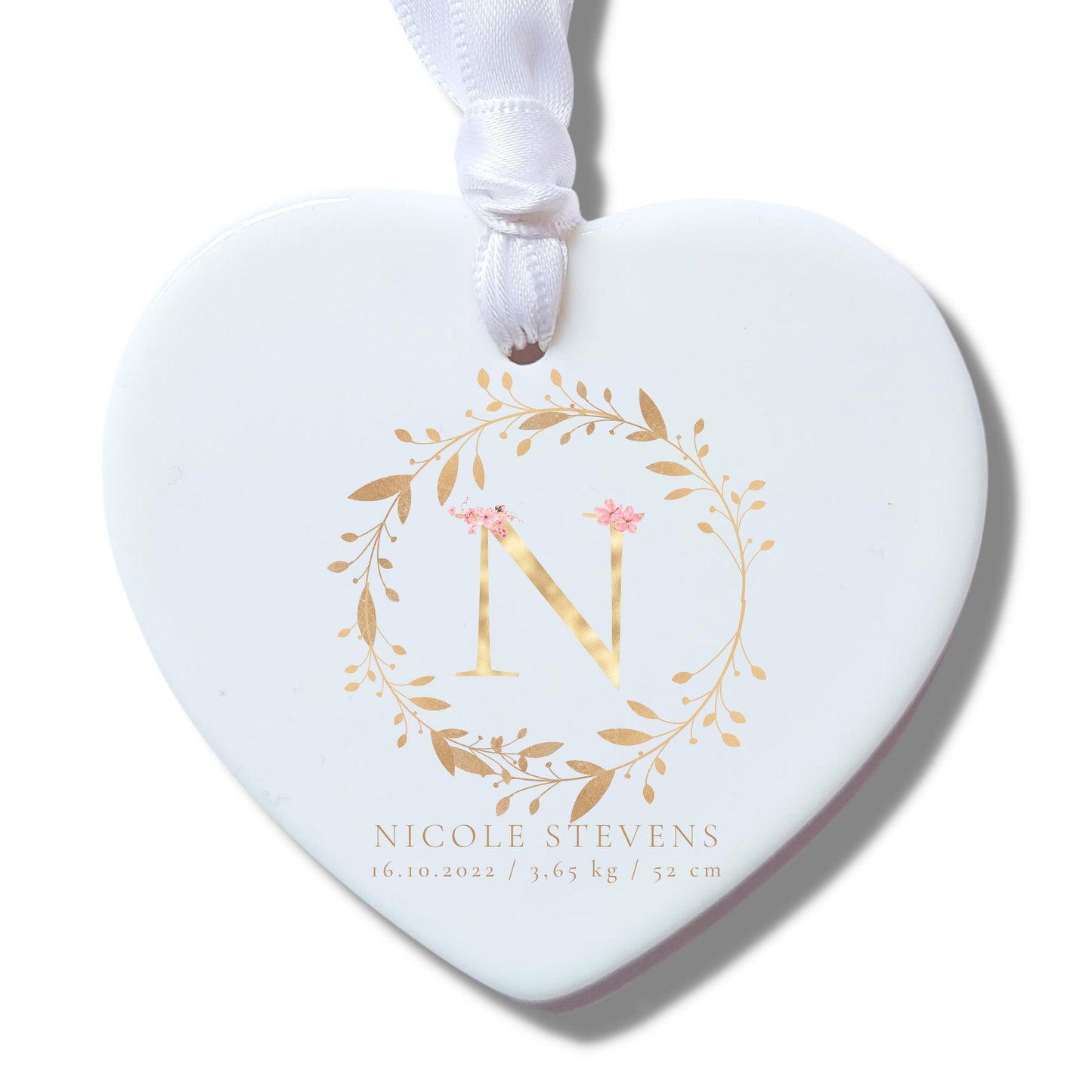 Personalised Golden Blossom New Baby Announcement Ceramic Decoration
