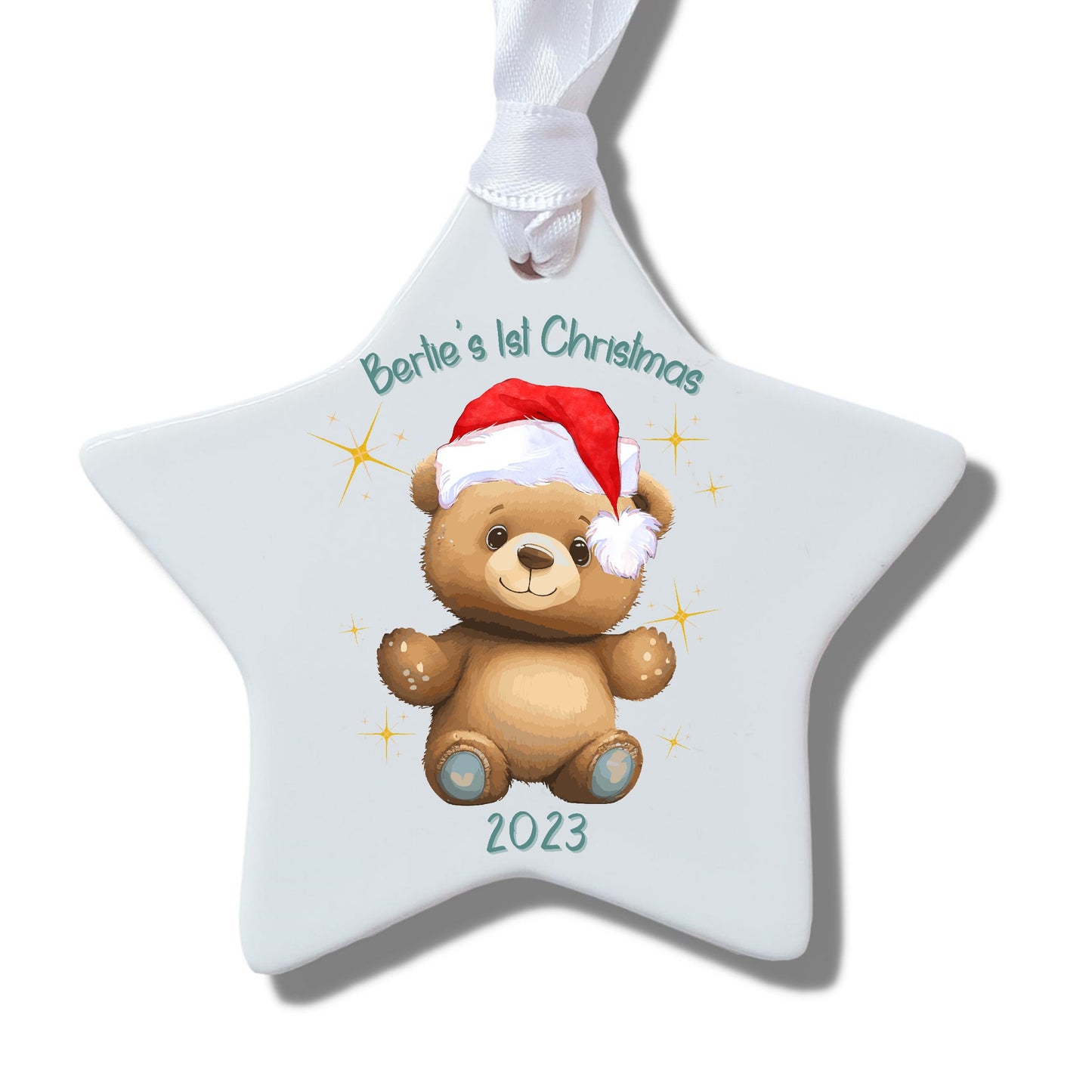 Personalised Happy 1st Christmas Teddy Ceramic Decoration