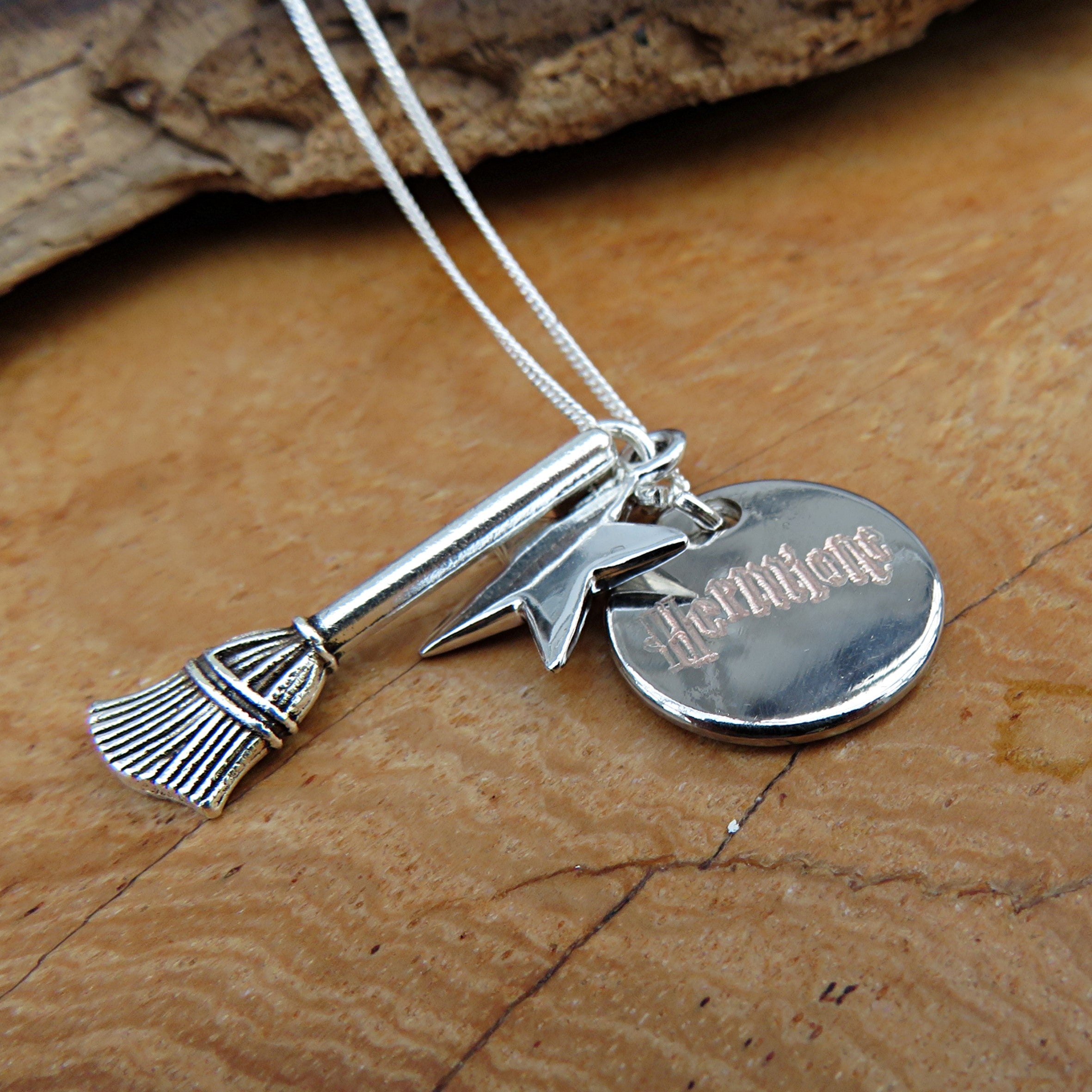 Personalised Magic Broom Charm Necklace