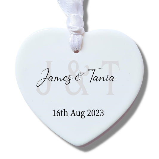 Personalised Mr & Mrs Couples Initial Ceramic Heart Decoration