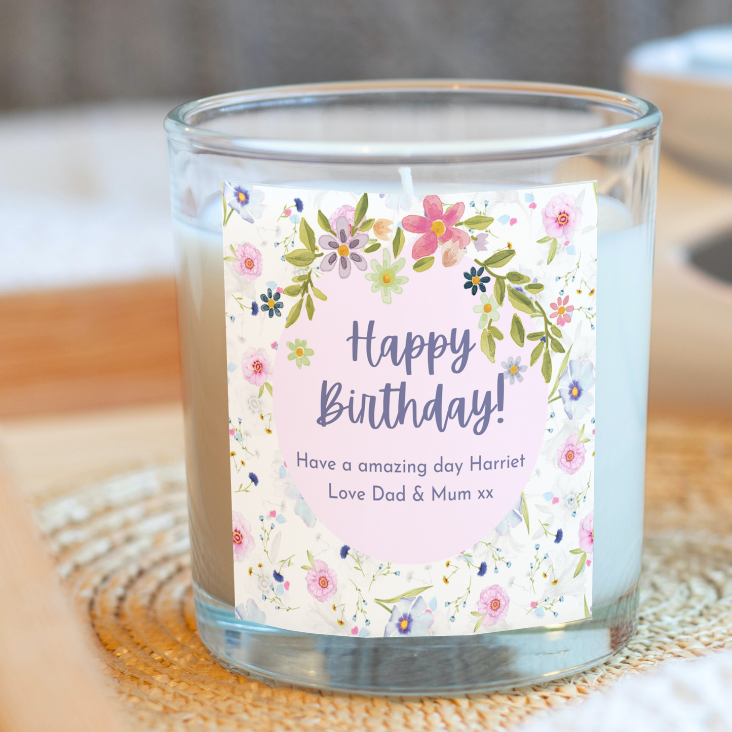 Personalised Pretty Flowers Happy Birthday Candle