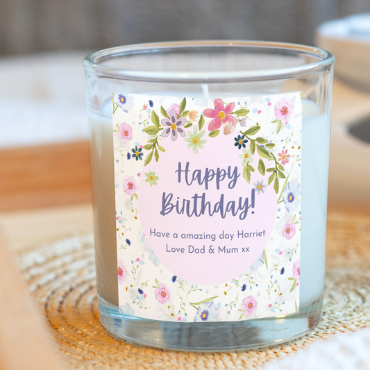 Personalised Pretty Flowers Happy Birthday Candle Gift Set