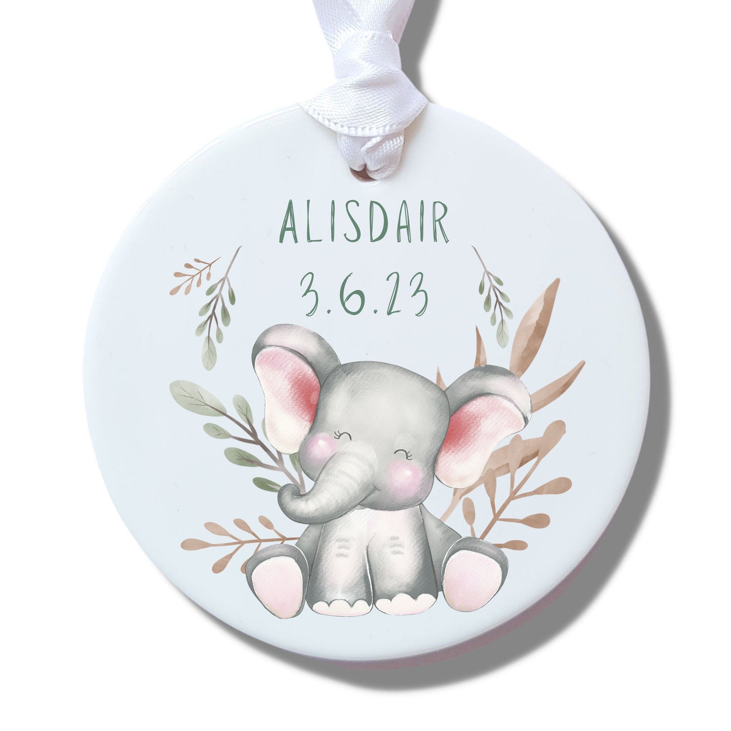 Personalised Happy Elephant Ceramic Decoration