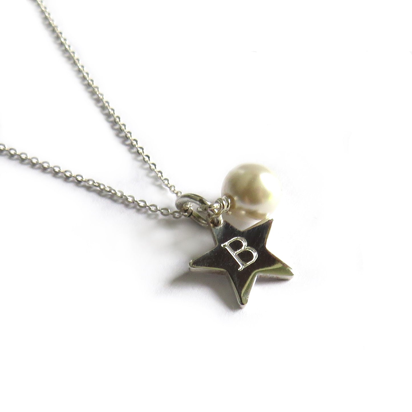 Personalised Mini Sterling Silver Star & Pearl Necklace