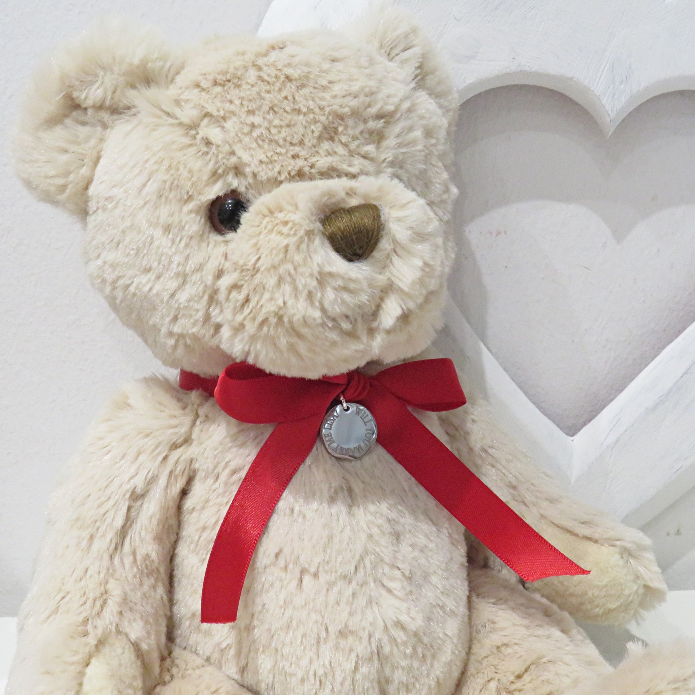 Personalised Teddy Bear & Edge Disc, Red Ribbon
