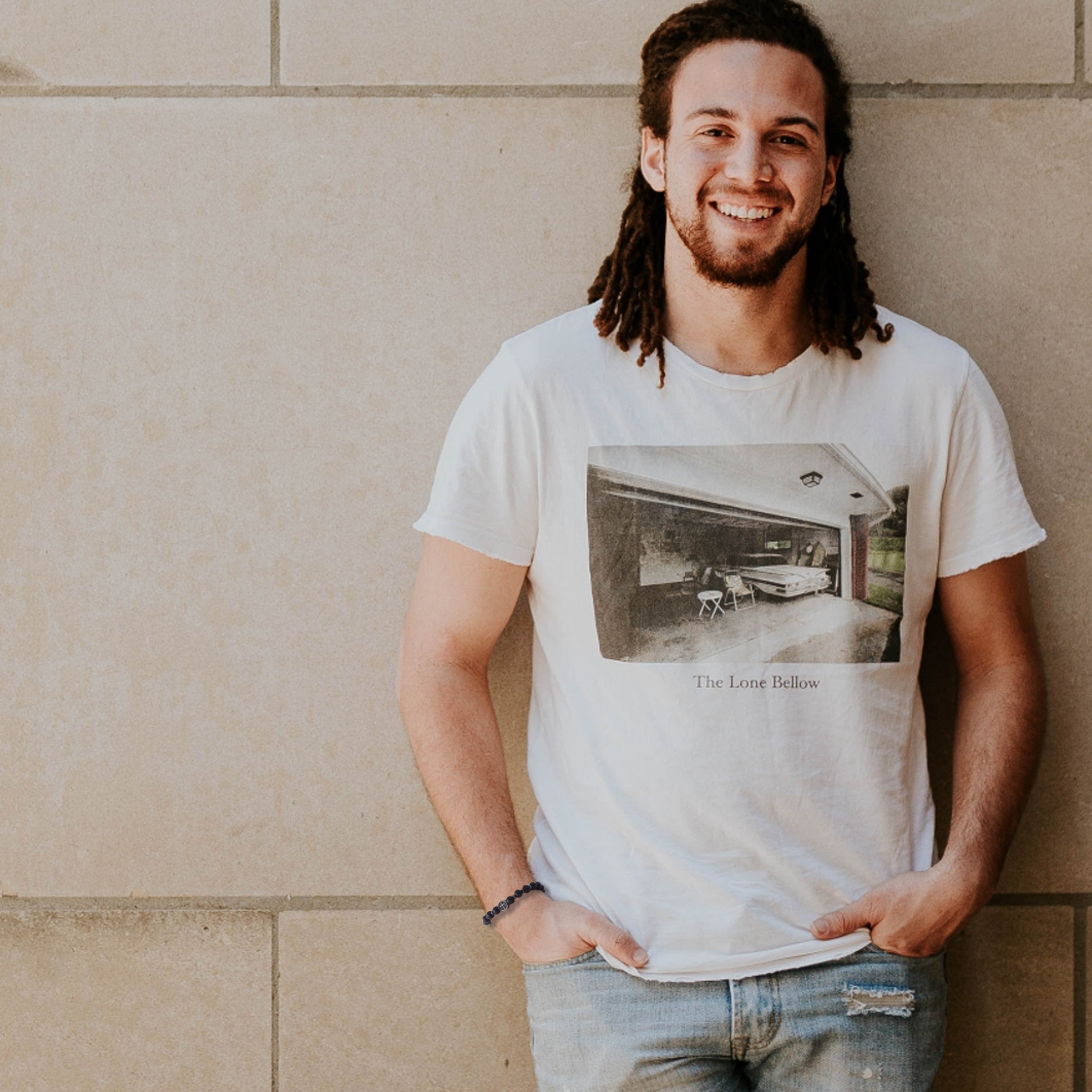 Men's Black Beaded Agate & Cross Bracelet