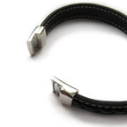 Personalised Men's Stitched Black Leather Bracelet