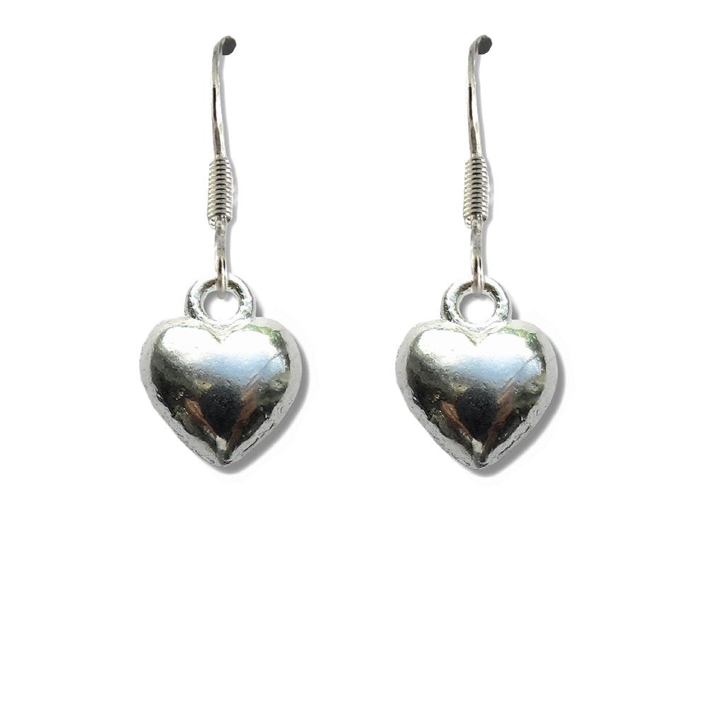 Silver Puff Heart Drop Earrings for Women