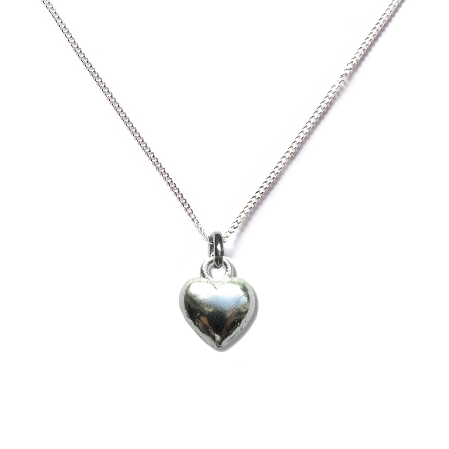 Silver Puff Heart Necklace