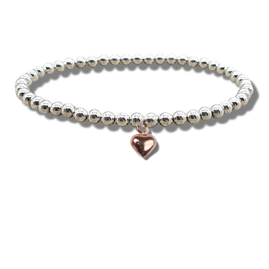 Girls Mini Puff Heart Rose Gold Beaded Bracelet