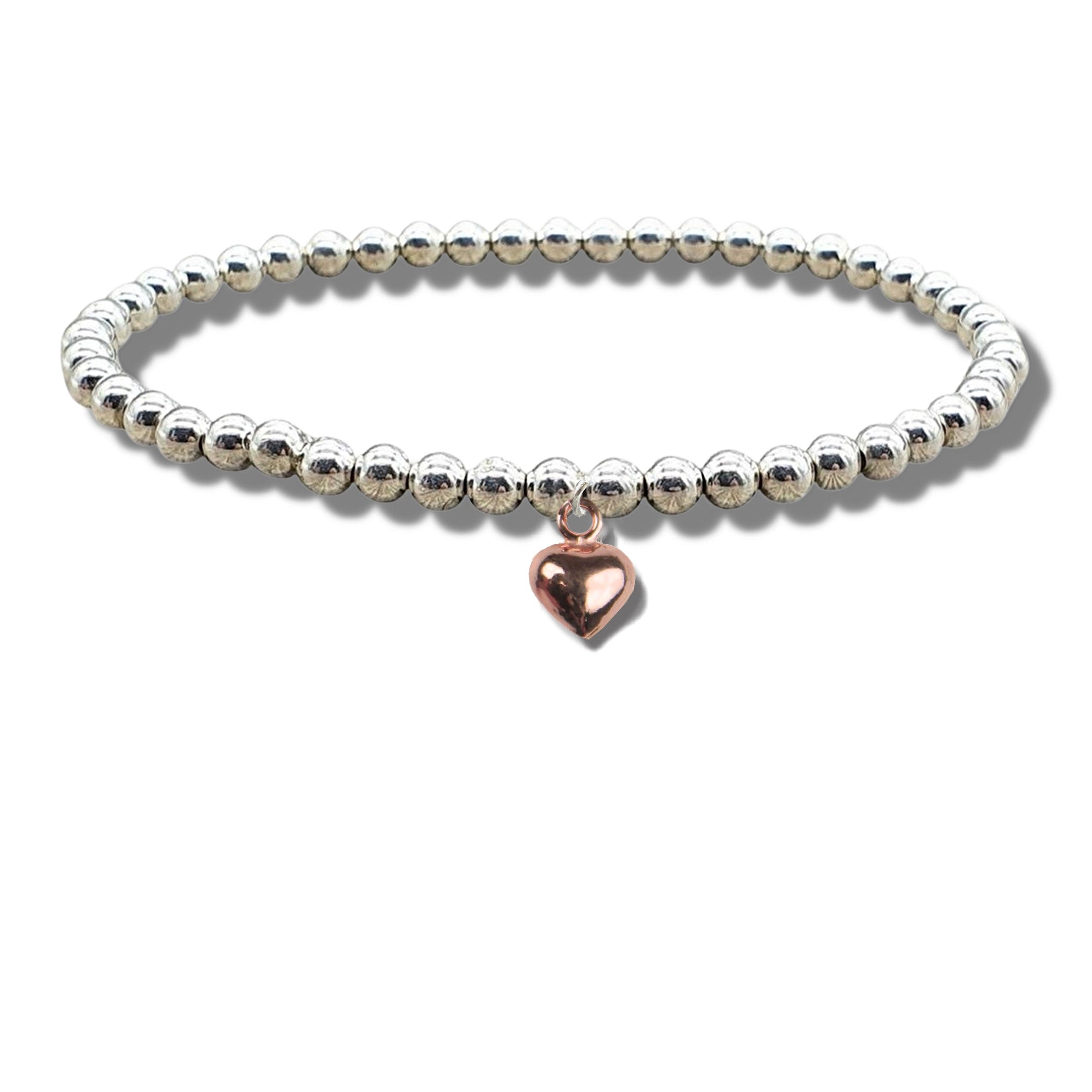 Mini Puff Heart Rose Gold Beaded Bracelet