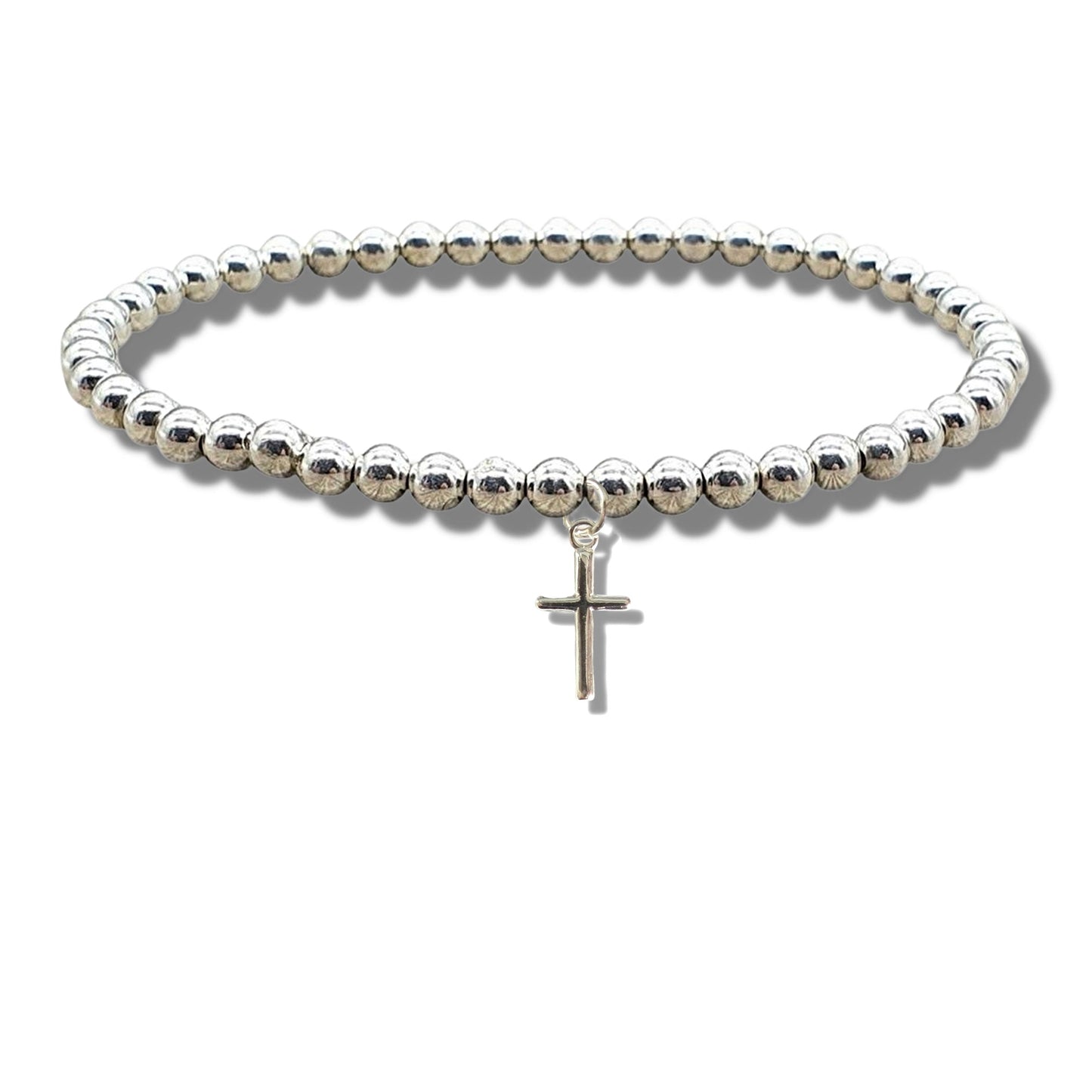 Girls Mini Cross Silver Beaded Bracelet