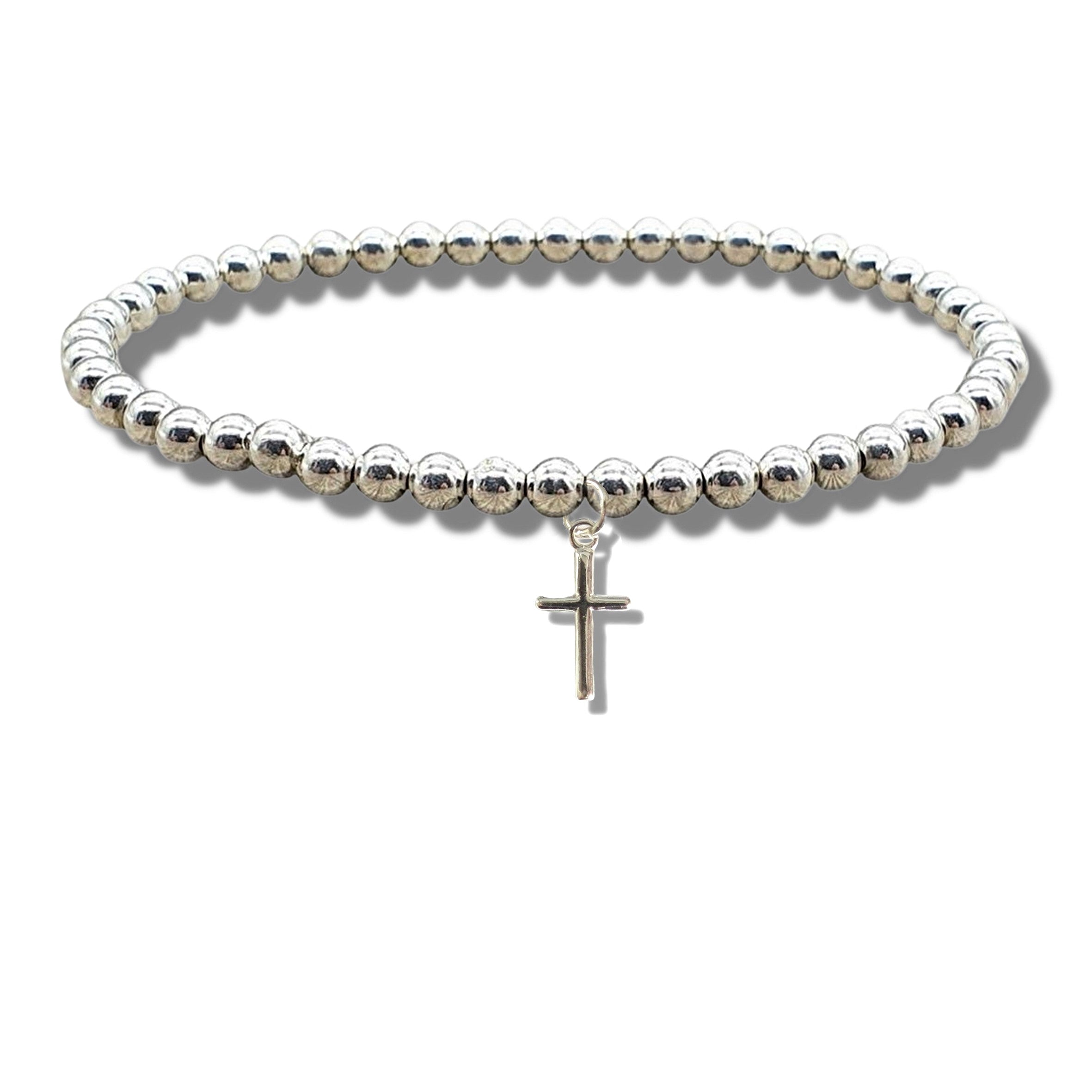 Mini Cross Silver Beaded Bracelet