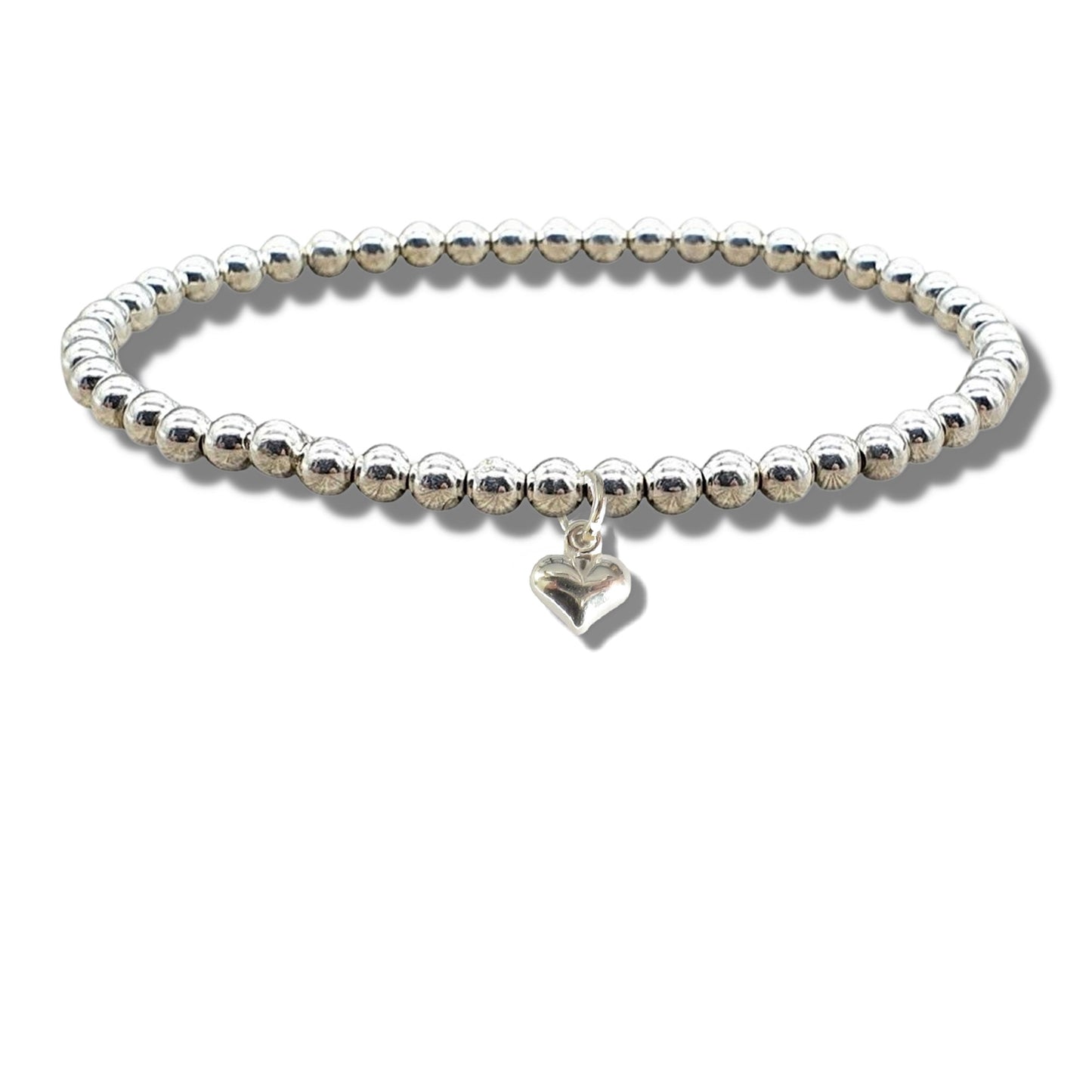 Girls Mini Puff Heart Silver Beaded Bracelet