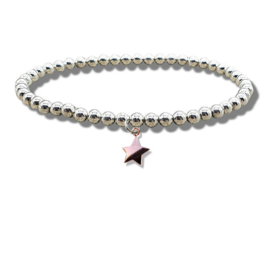 Mini Rose Gold Star on Silver Beaded Bracelet
