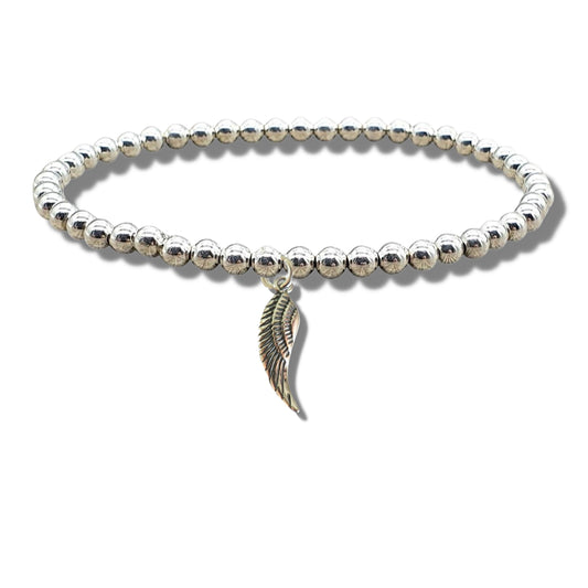 Angel Feather Silver Beaded Bracelet