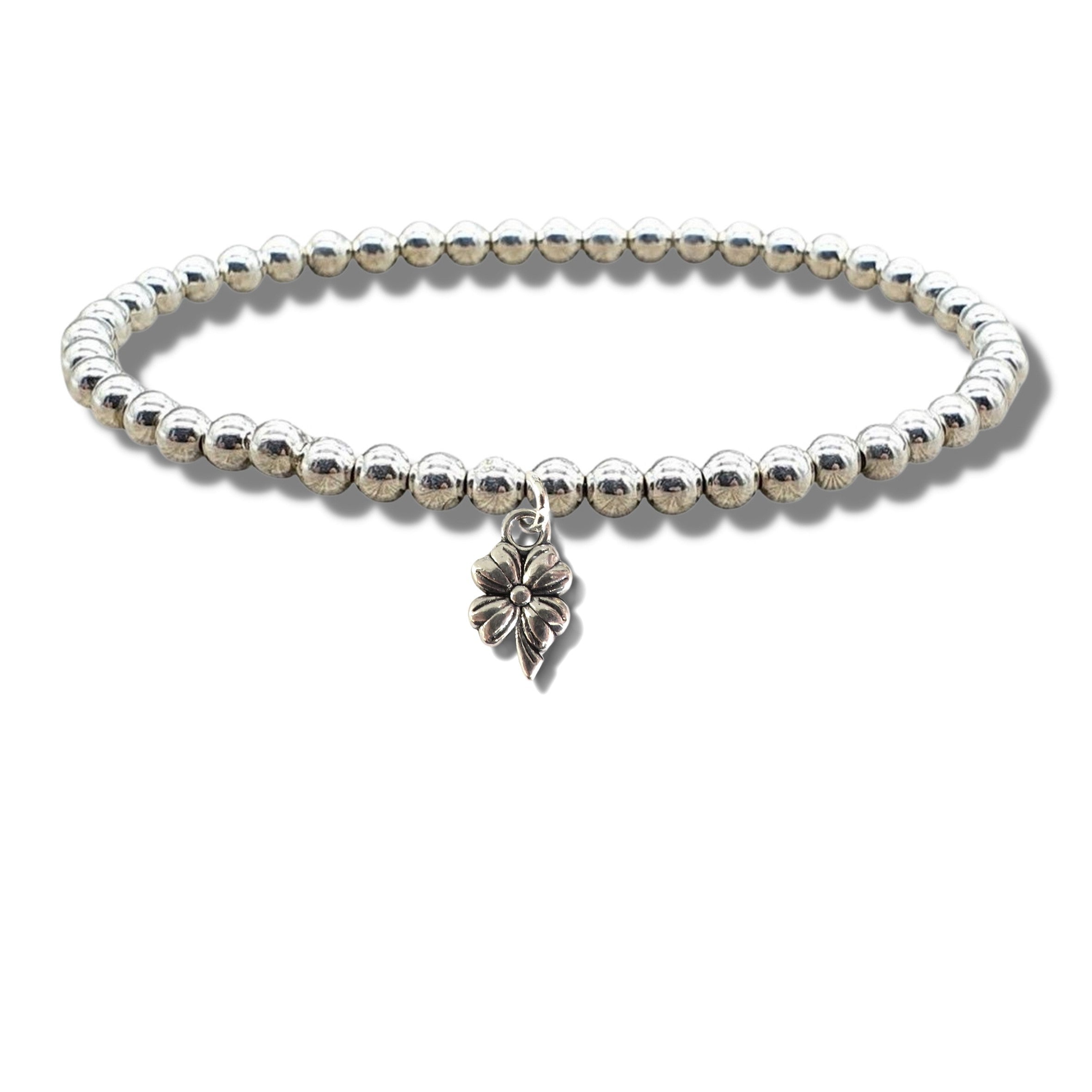 Flower Charm Silver Beaded Bracelet