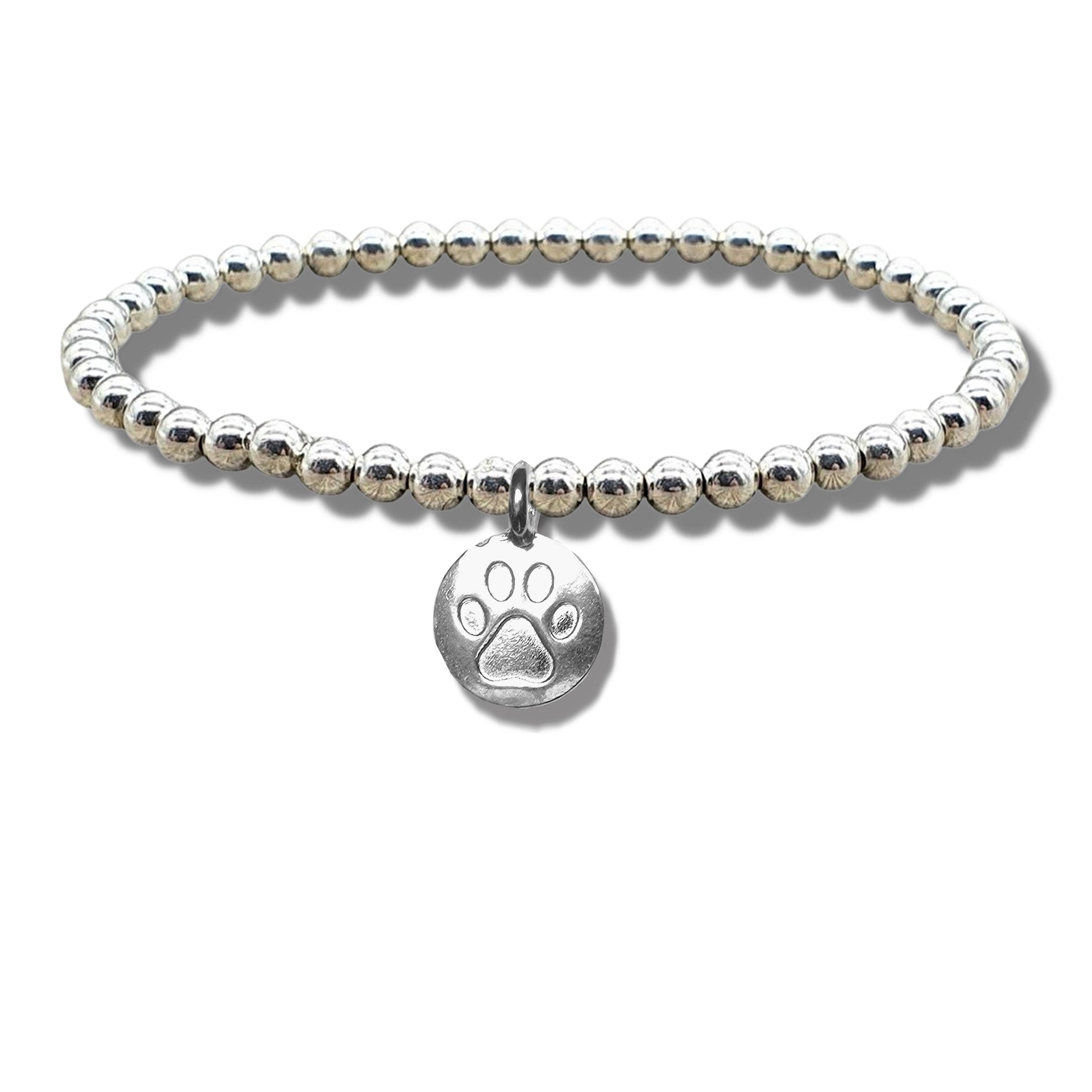 Women's Paw Print Silver Beaded Bracelet