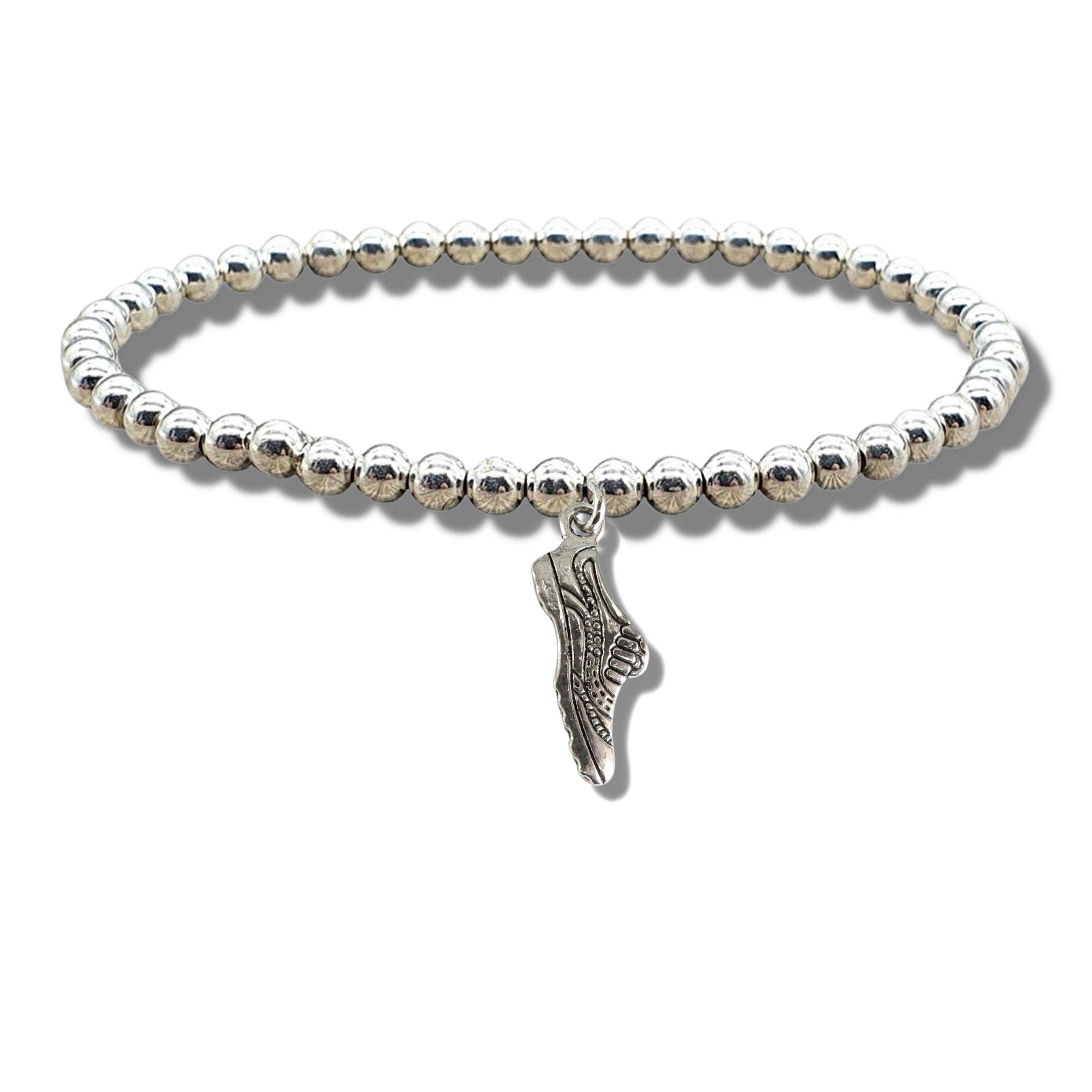 Running Shoe Silver Beaded Bracelet