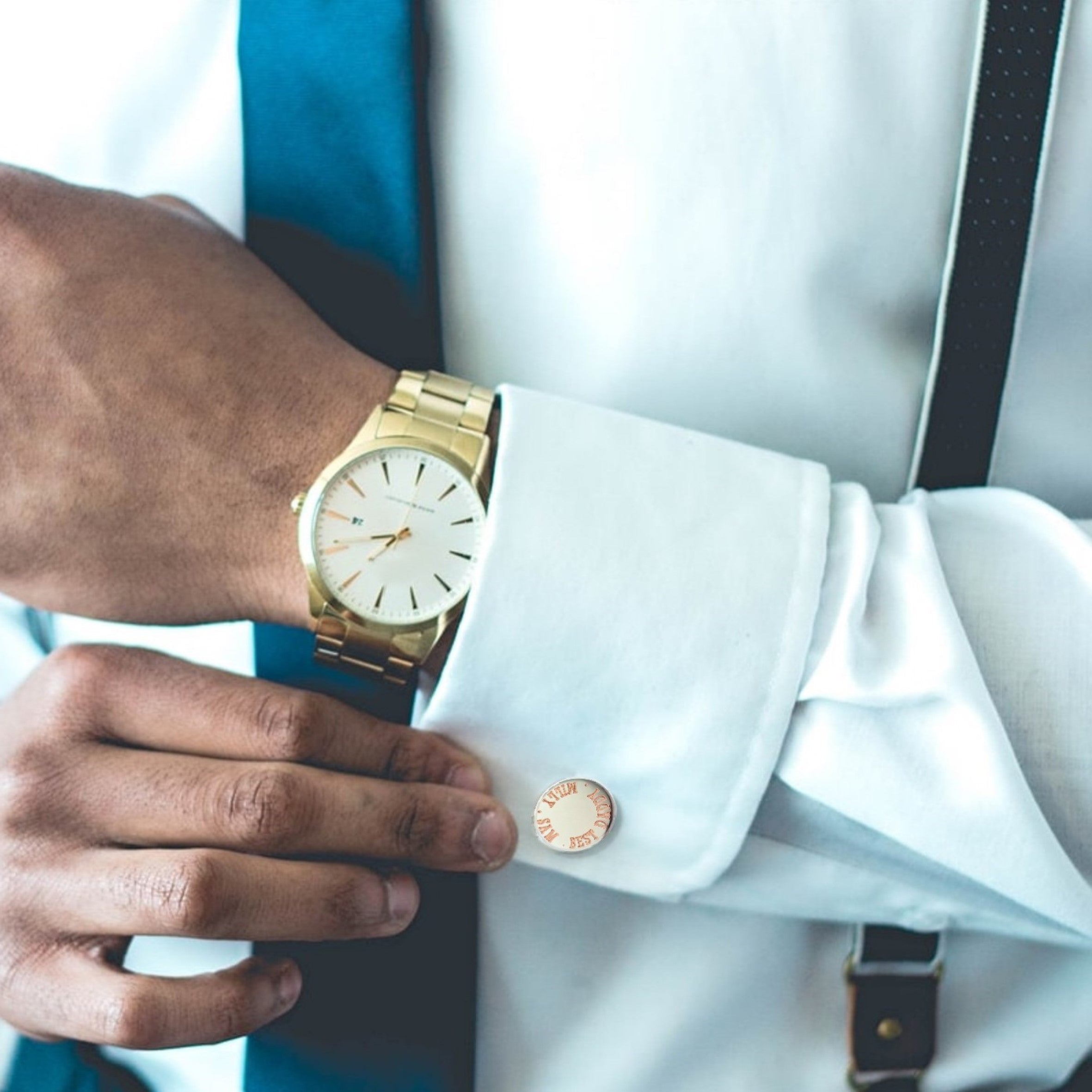 Personalised Border Round Cufflinks - Wedding