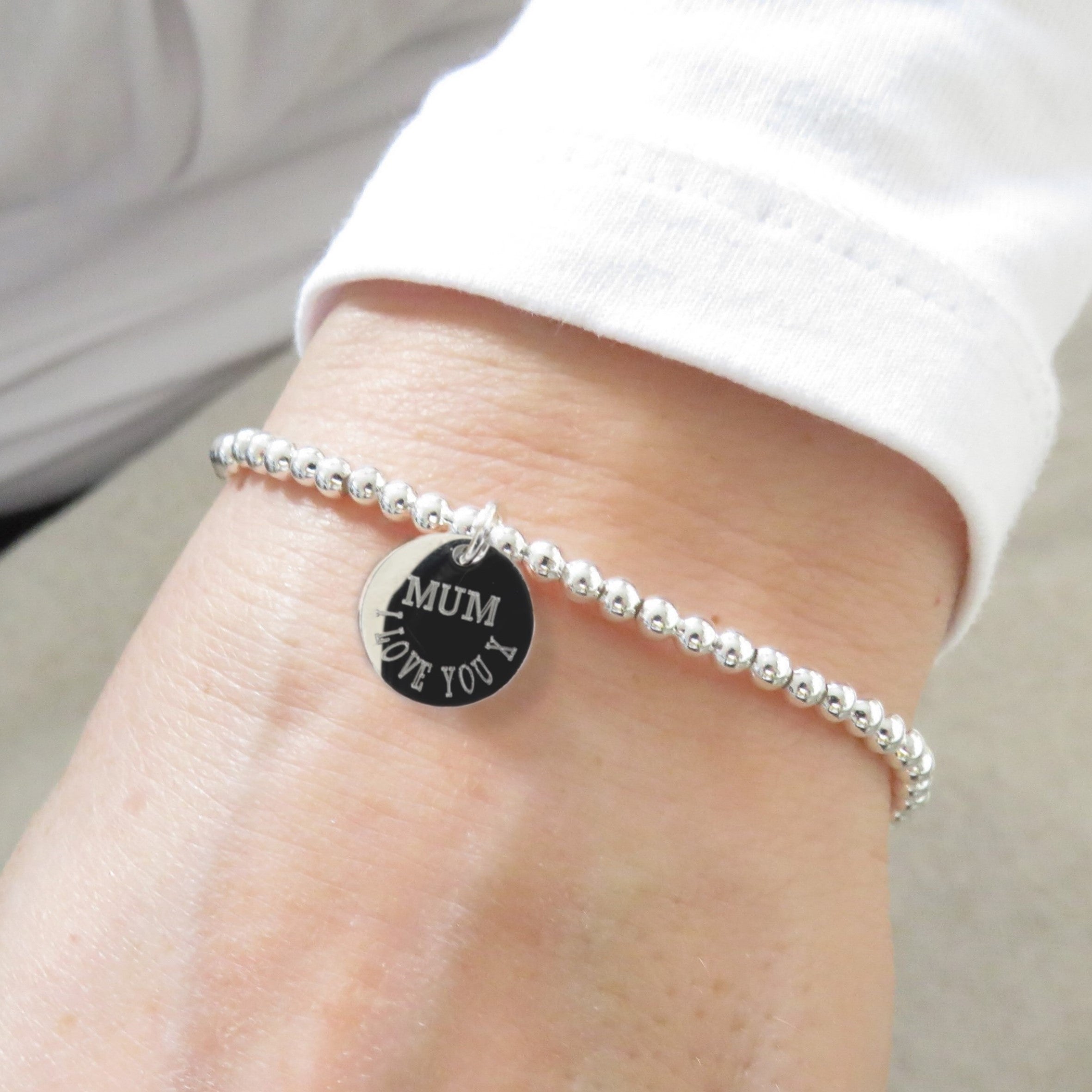 Personalised Silver Beaded Charm Bracelet